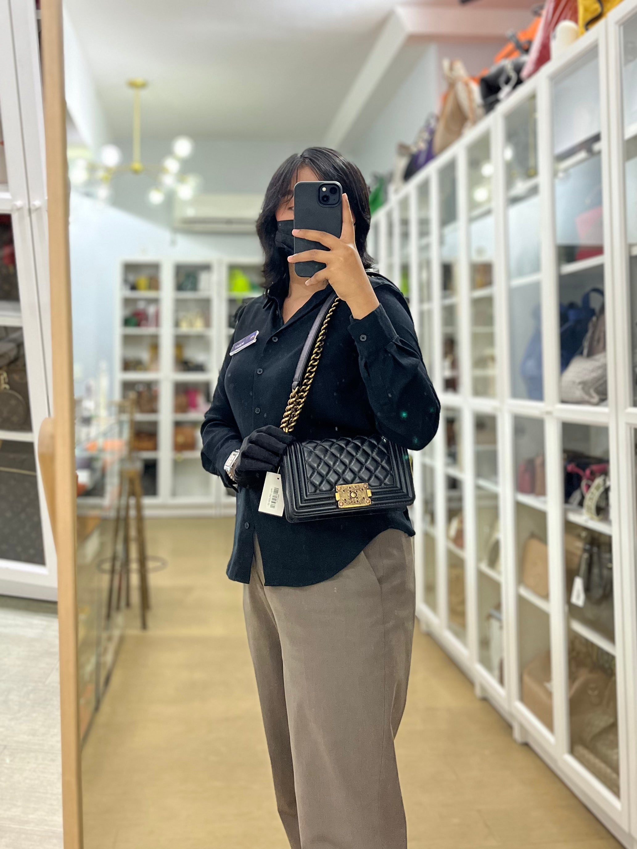 Boy Small Black Gripoix Quilted Lambskin Leather in Aged Gold Hardware Series 30 | Purse Maison Luxury Bags Shop