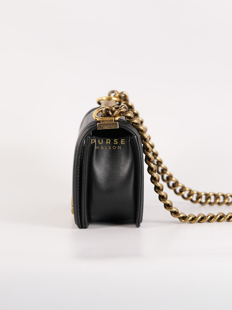 Boy Small Black Gripoix Quilted Lambskin Leather in Aged Gold Hardware Series 30 | Purse Maison Luxury Bags Shop