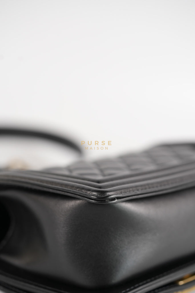 Boy Small Black Gripoix Quilted Lambskin Leather in Aged Gold Hardware Series 30 | Purse Maison Luxury Bags Shop