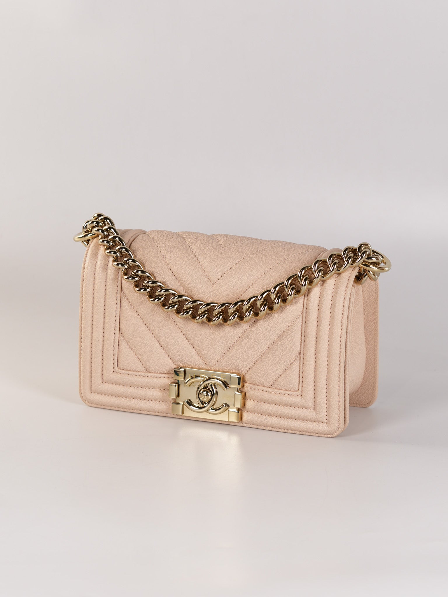Boy Small Blush Pink Chevron Caviar Leather in Light Gold Hardware Series 30 | Purse Maison Luxury Bags Shop