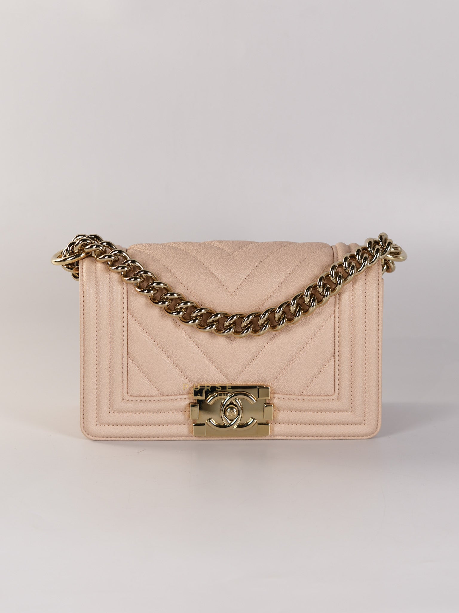 Boy Small Blush Pink Chevron Caviar Leather in Light Gold Hardware Series 30 | Purse Maison Luxury Bags Shop