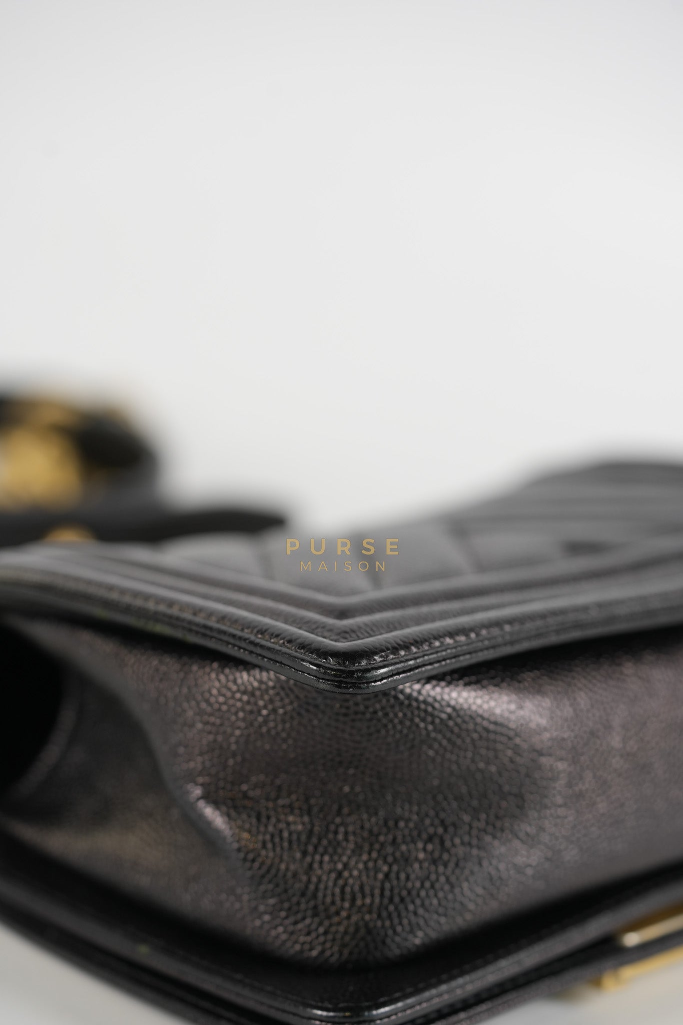 Boy Small Chevron in Black Caviar Leather and Aged Gold Hardware Series 24 | Purse Maison Luxury Bags Shop