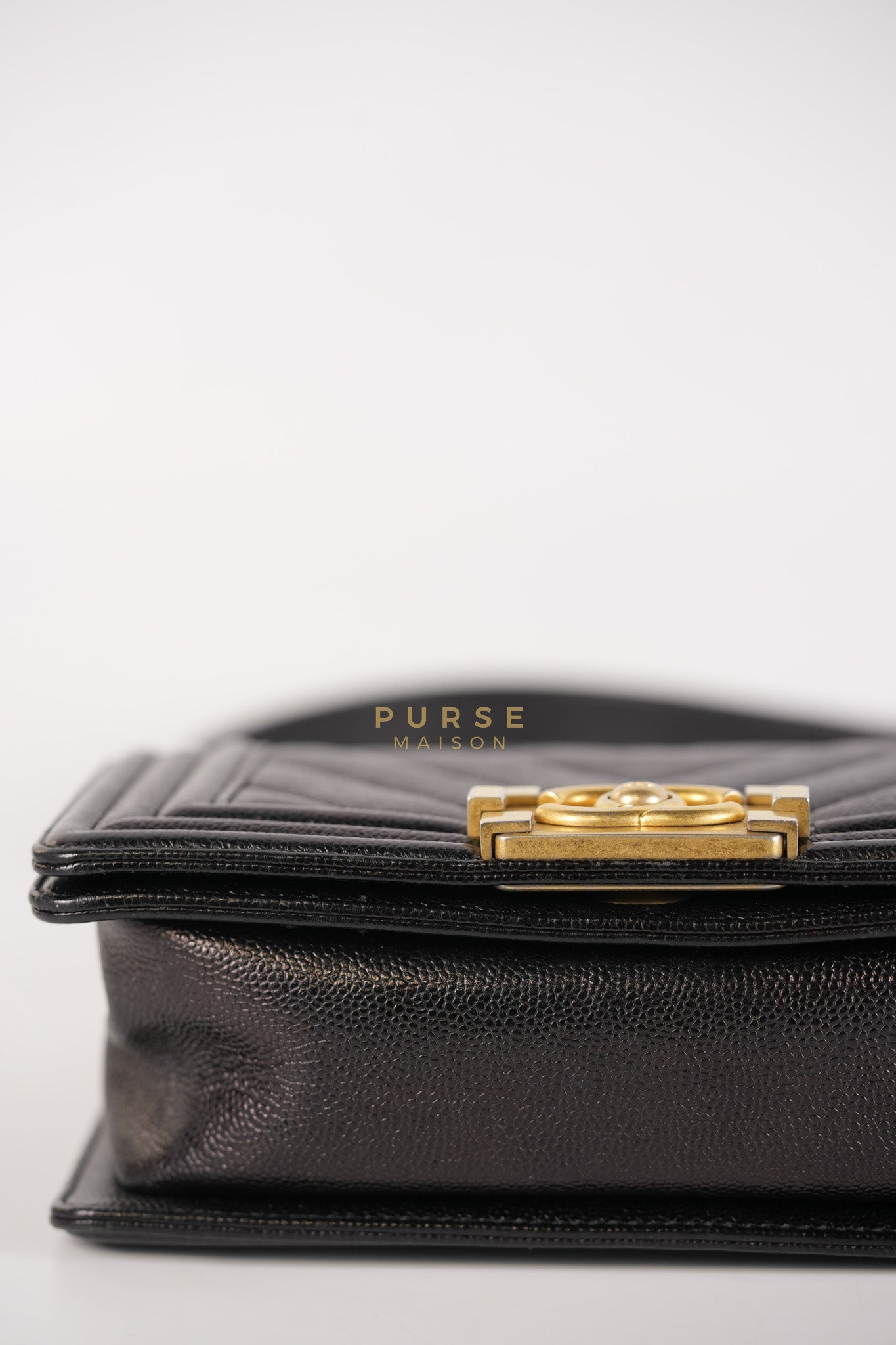 Boy Small Chevron in Black Caviar Leather and Aged Gold Hardware Series 24 | Purse Maison Luxury Bags Shop
