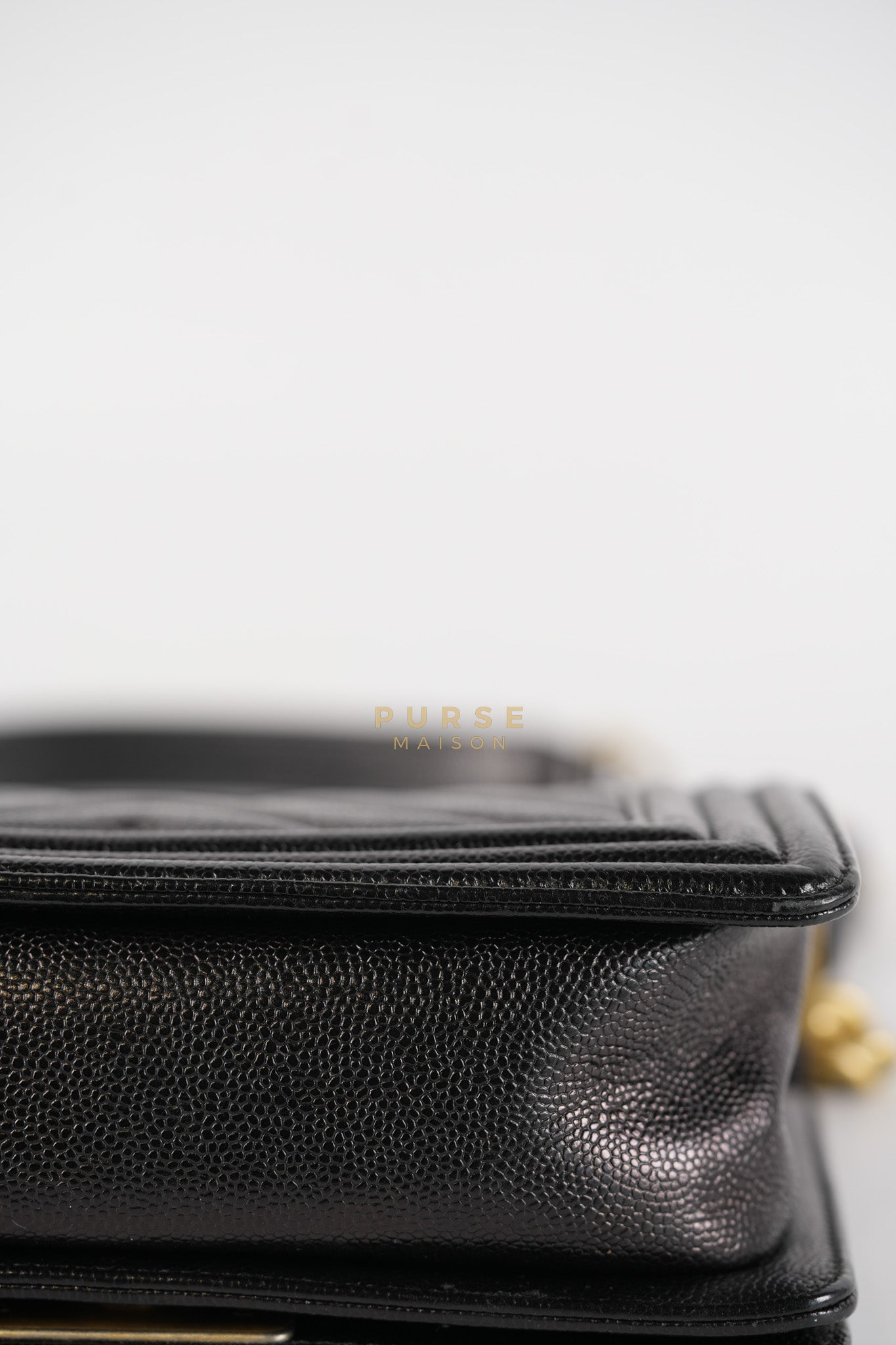 Boy Small Chevron in Black Caviar Leather and Aged Gold Hardware Series 24 | Purse Maison Luxury Bags Shop