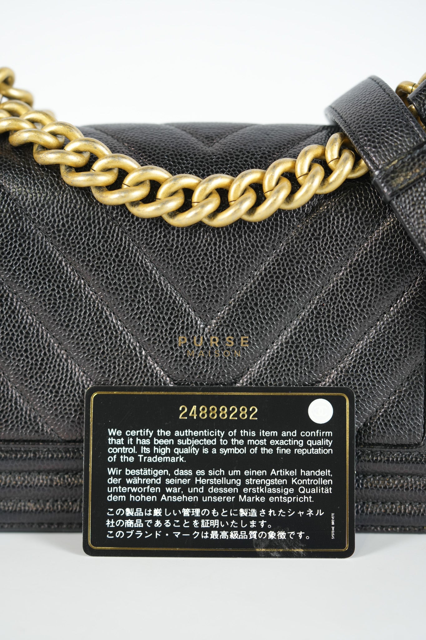 Boy Small Chevron in Black Caviar Leather and Aged Gold Hardware Series 24 | Purse Maison Luxury Bags Shop