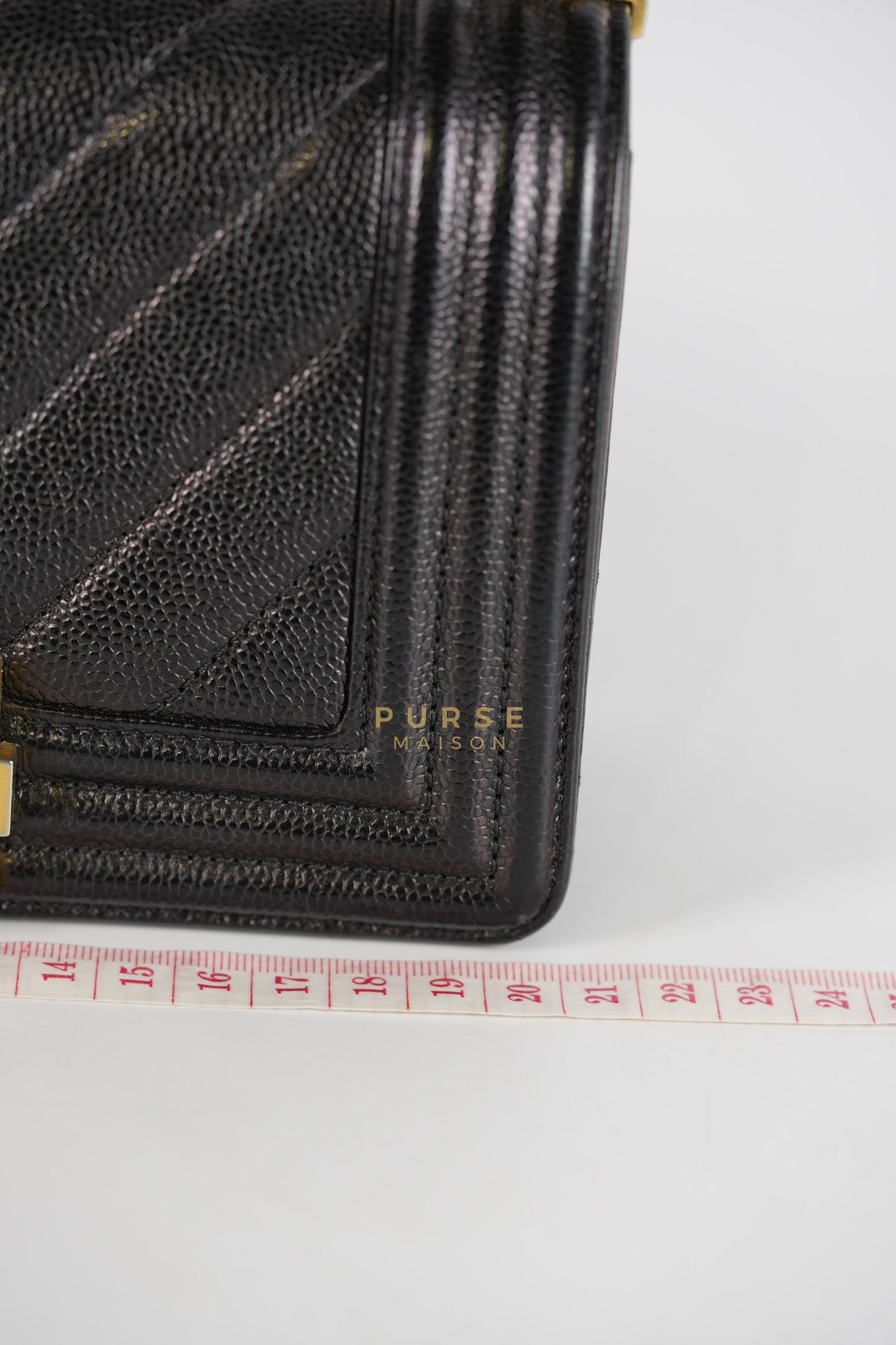 Boy Small Chevron in Black Caviar Leather and Aged Gold Hardware Series 24 | Purse Maison Luxury Bags Shop
