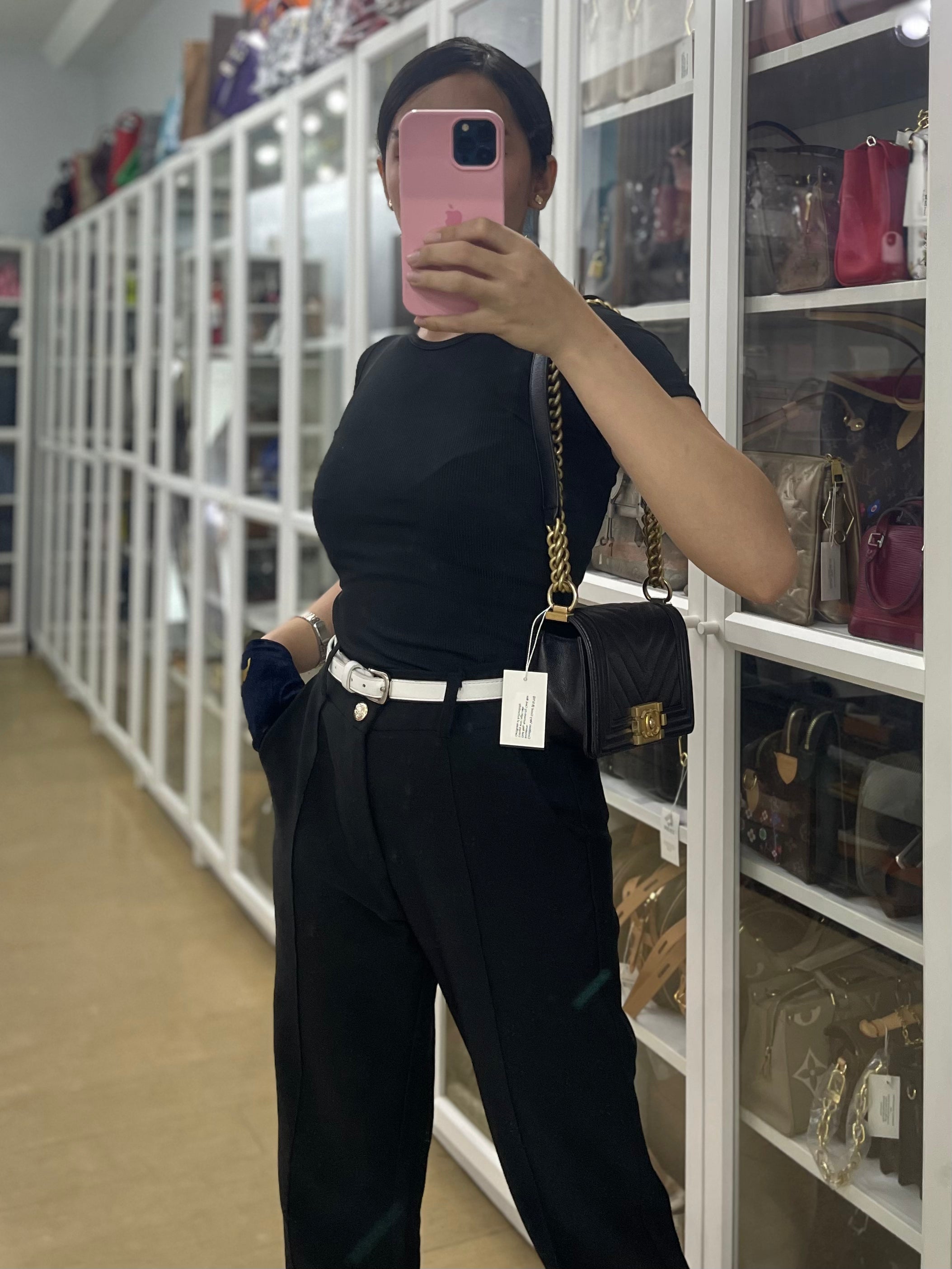 Boy Small Chevron in Black Caviar Leather and Aged Gold Hardware Series 24 | Purse Maison Luxury Bags Shop