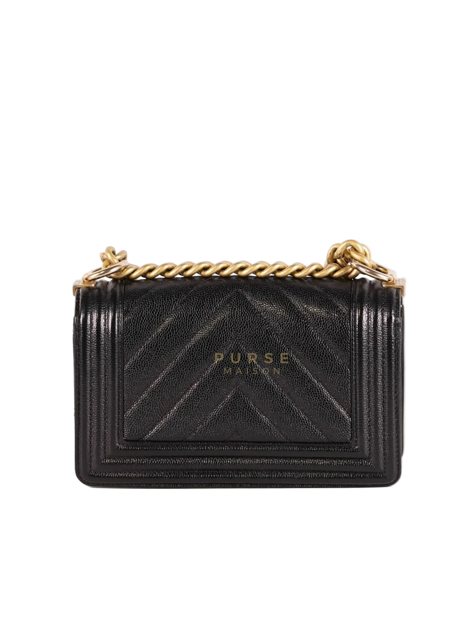 Boy Small Chevron in Black Caviar Leather and Aged Gold Hardware Series 24 | Purse Maison Luxury Bags Shop