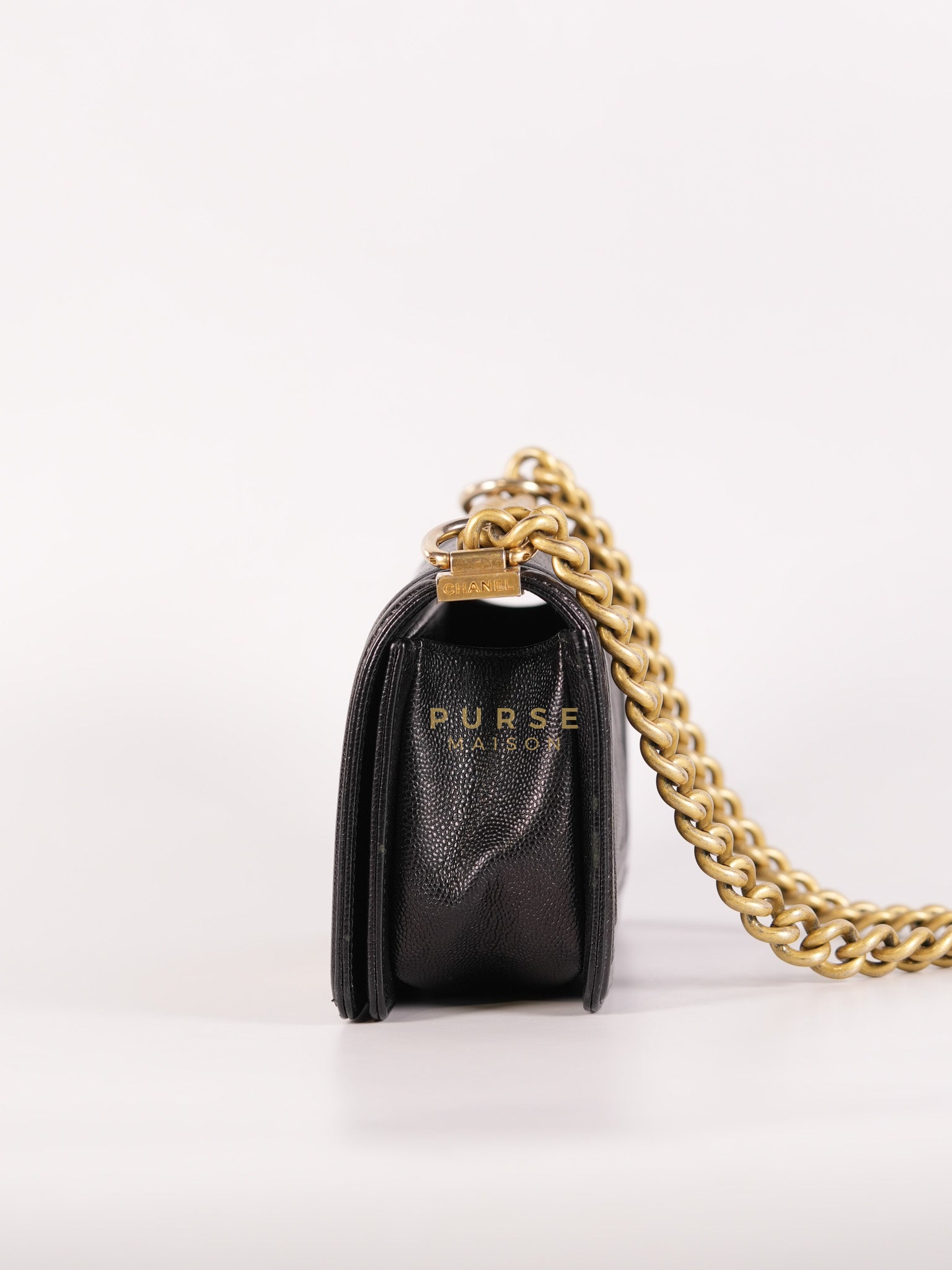 Boy Small Chevron in Black Caviar Leather and Aged Gold Hardware Series 24 | Purse Maison Luxury Bags Shop