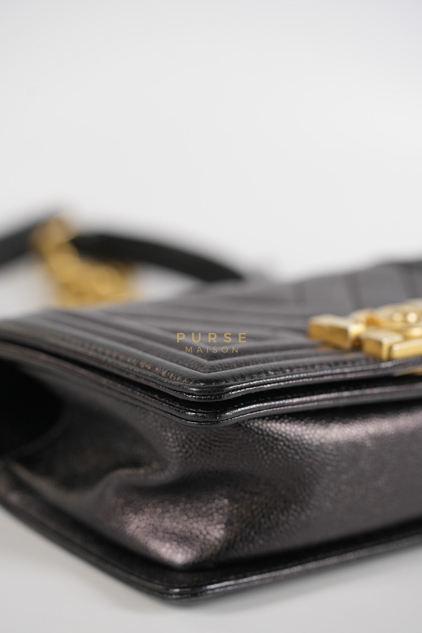 Boy Small Chevron in Black Caviar Leather and Aged Gold Hardware Series 24 | Purse Maison Luxury Bags Shop