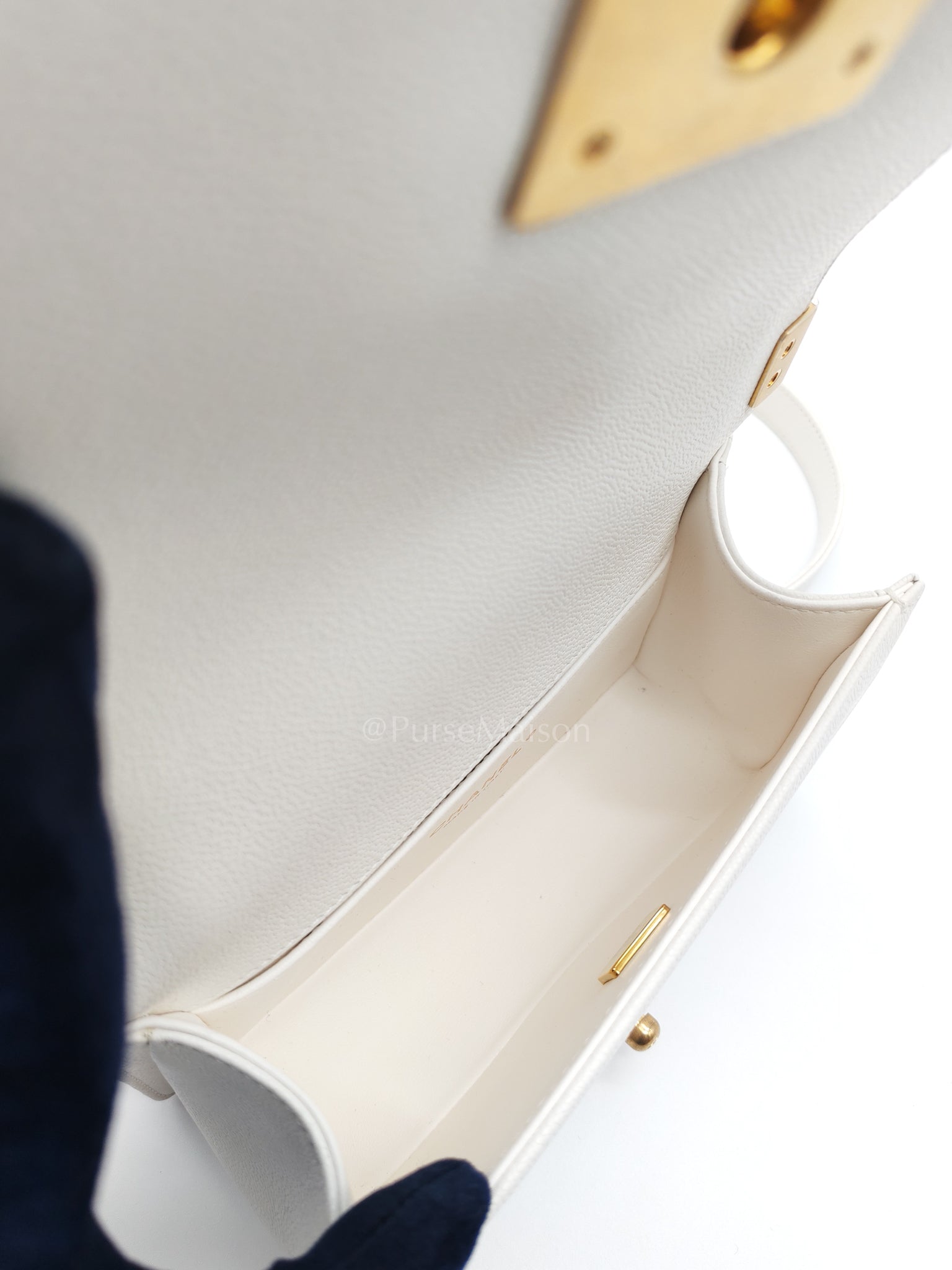 Le Boy Small Chevron White Caviar Leather in Aged Gold Hardware (Microchip) | Purse Maison Luxury Bags Shop