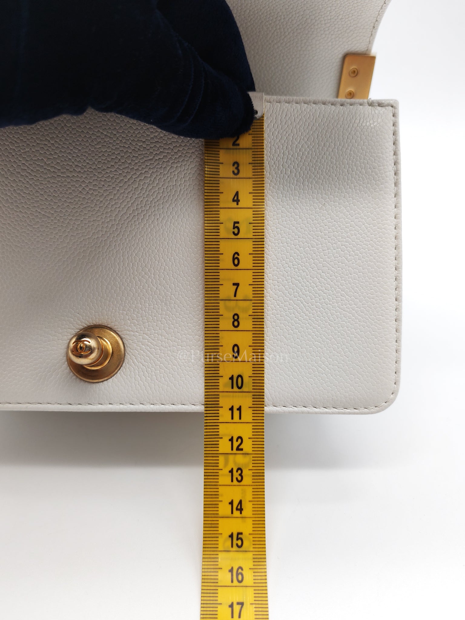 Le Boy Small Chevron White Caviar Leather in Aged Gold Hardware (Microchip) | Purse Maison Luxury Bags Shop
