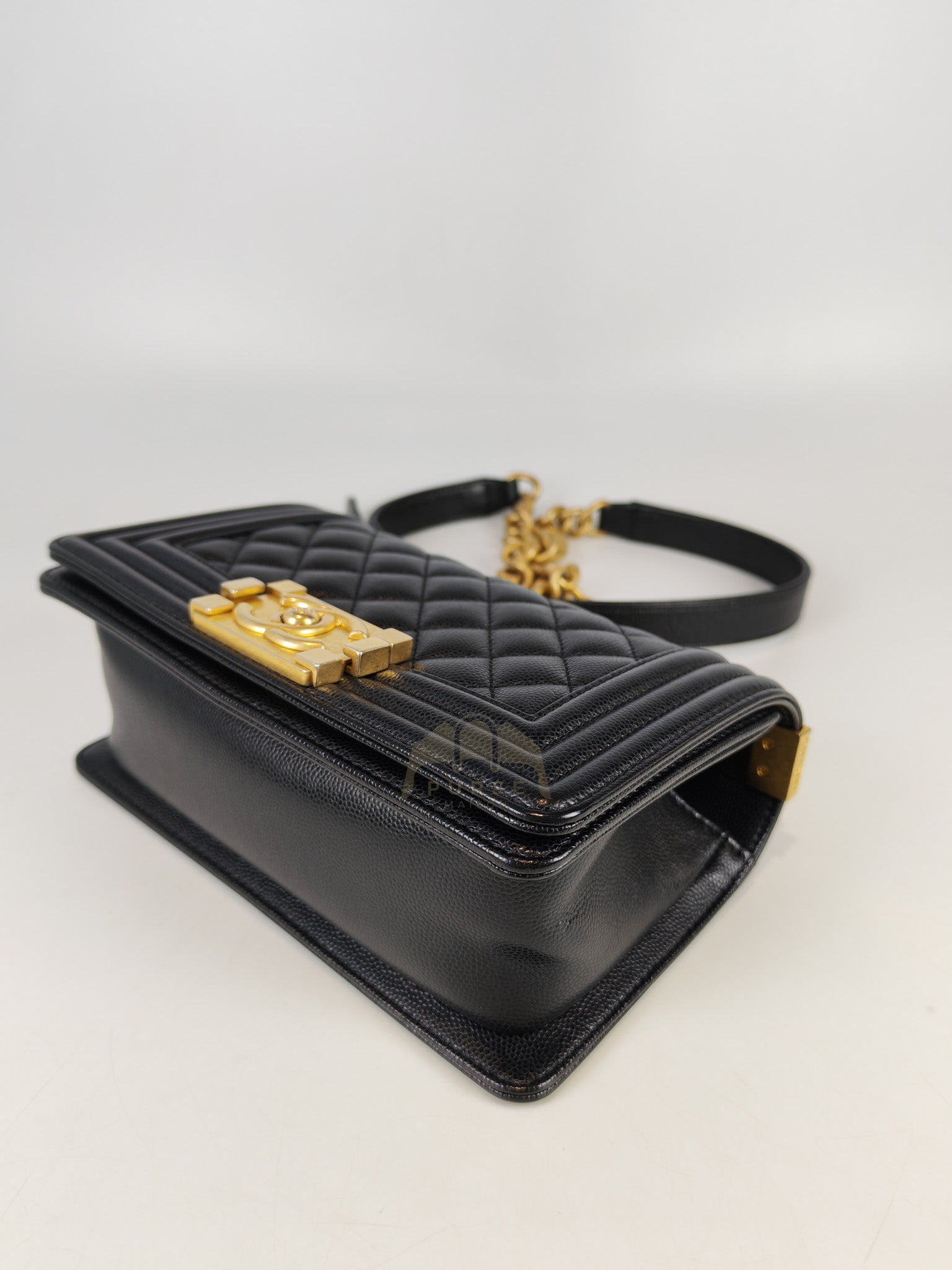 Boy Small in Black Caviar Leather & Age Gold Hardware Microchip | Purse Maison Luxury Bags Shop