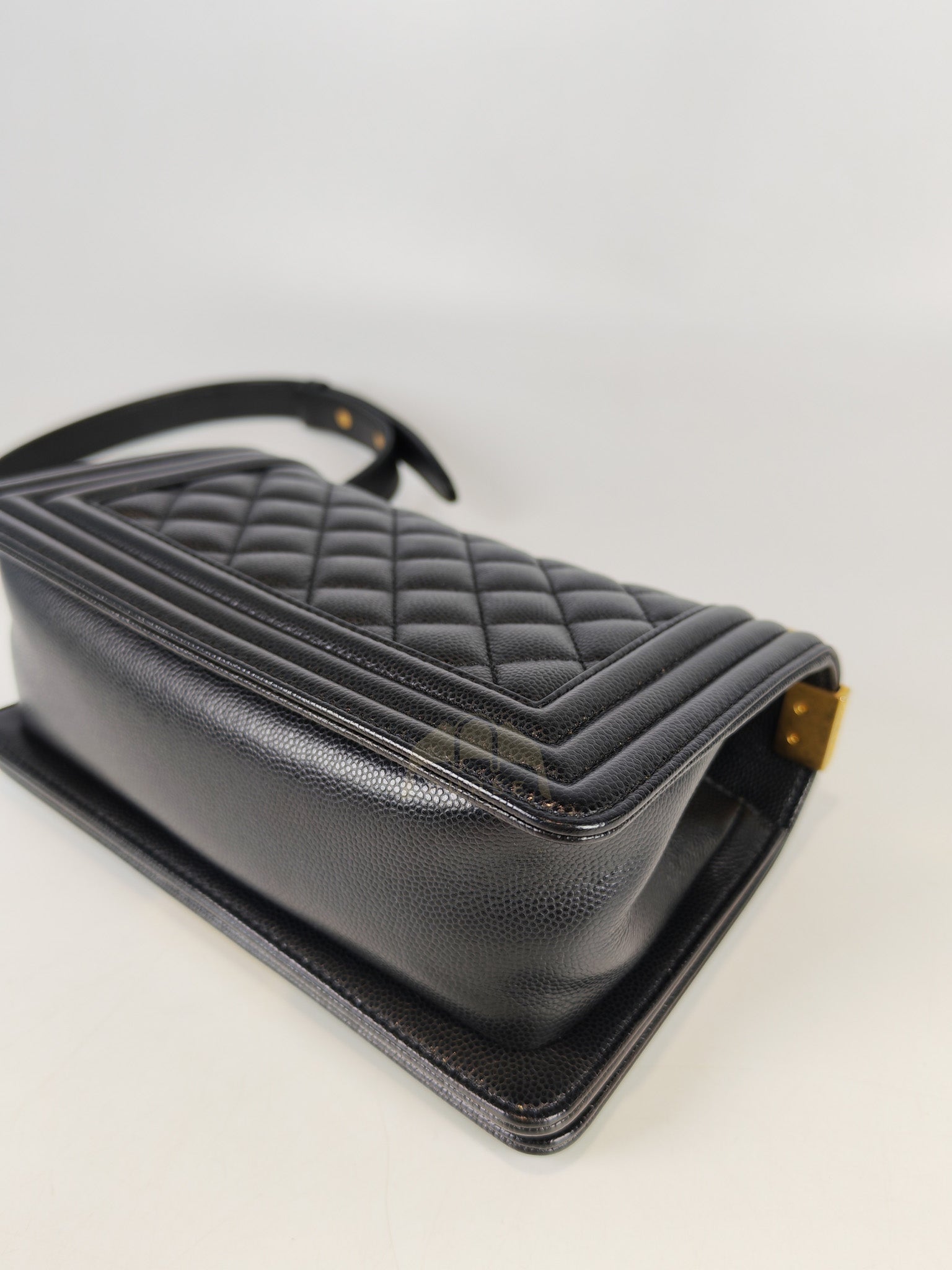 Boy Small in Black Caviar Leather & Age Gold Hardware Microchip | Purse Maison Luxury Bags Shop