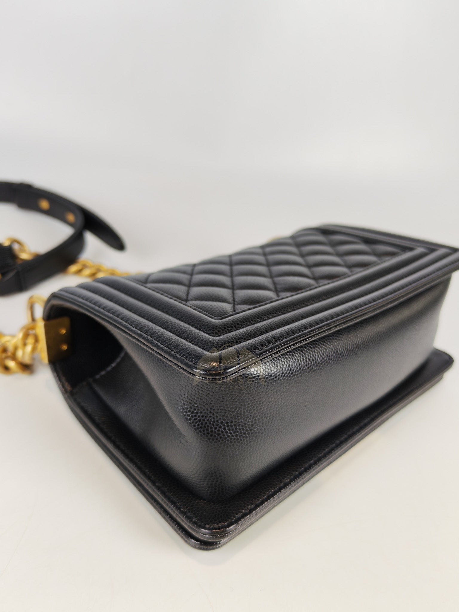Boy Small in Black Caviar Leather & Age Gold Hardware Microchip | Purse Maison Luxury Bags Shop