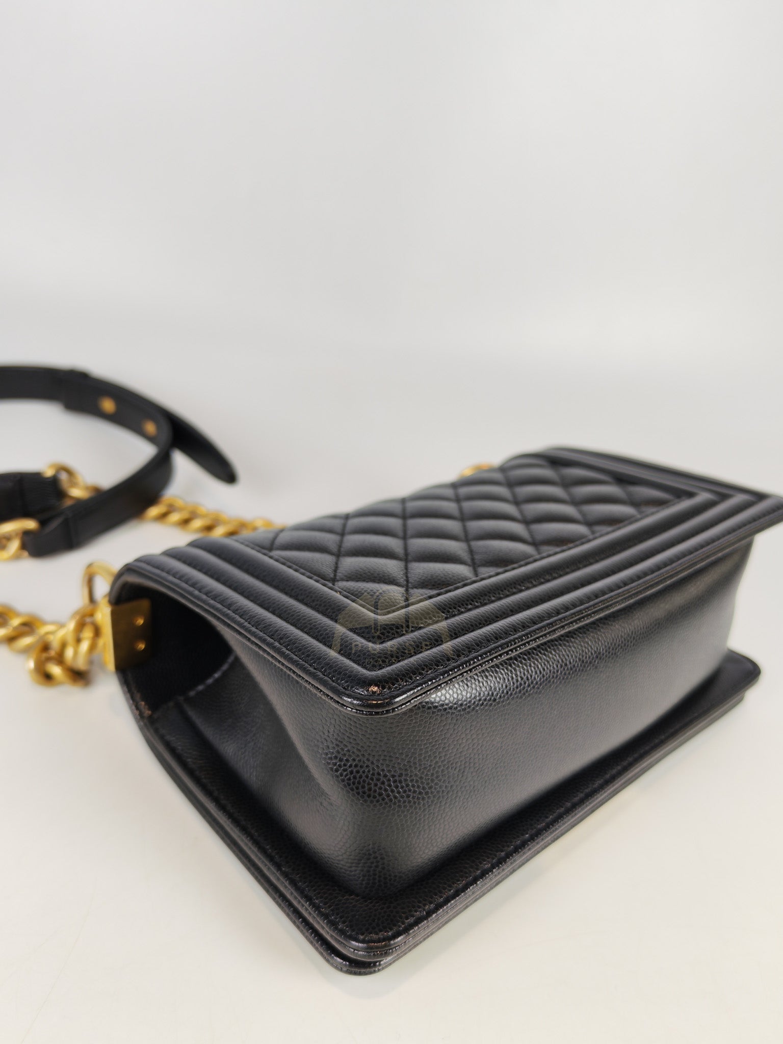 Boy Small in Black Caviar Leather & Age Gold Hardware Microchip | Purse Maison Luxury Bags Shop
