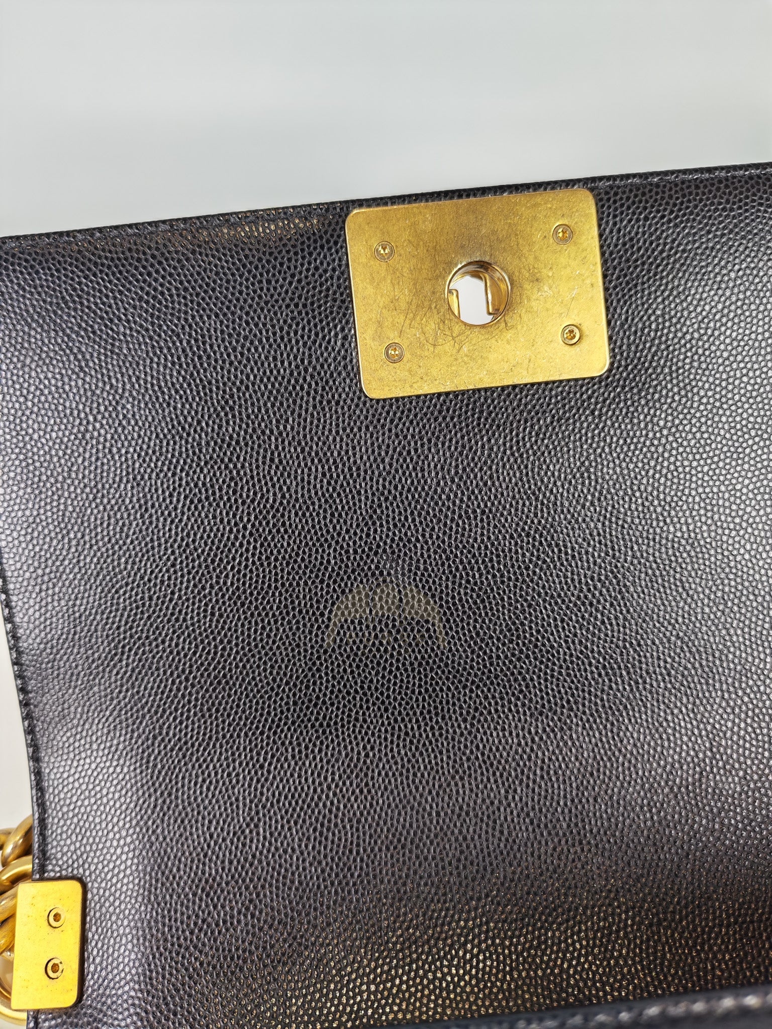 Boy Small in Black Caviar Leather & Age Gold Hardware Microchip | Purse Maison Luxury Bags Shop