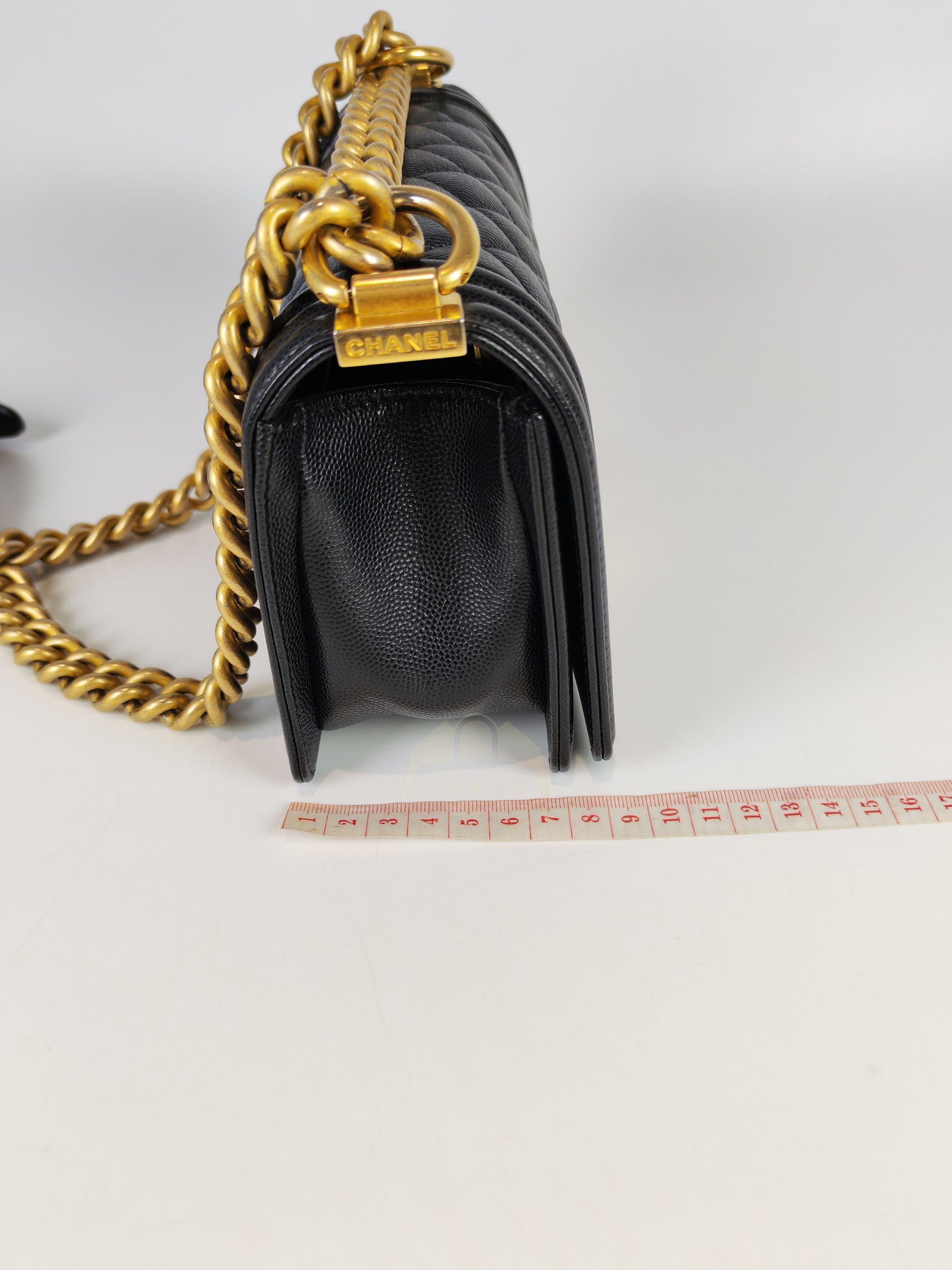 Boy Small in Black Caviar Leather & Age Gold Hardware Microchip | Purse Maison Luxury Bags Shop