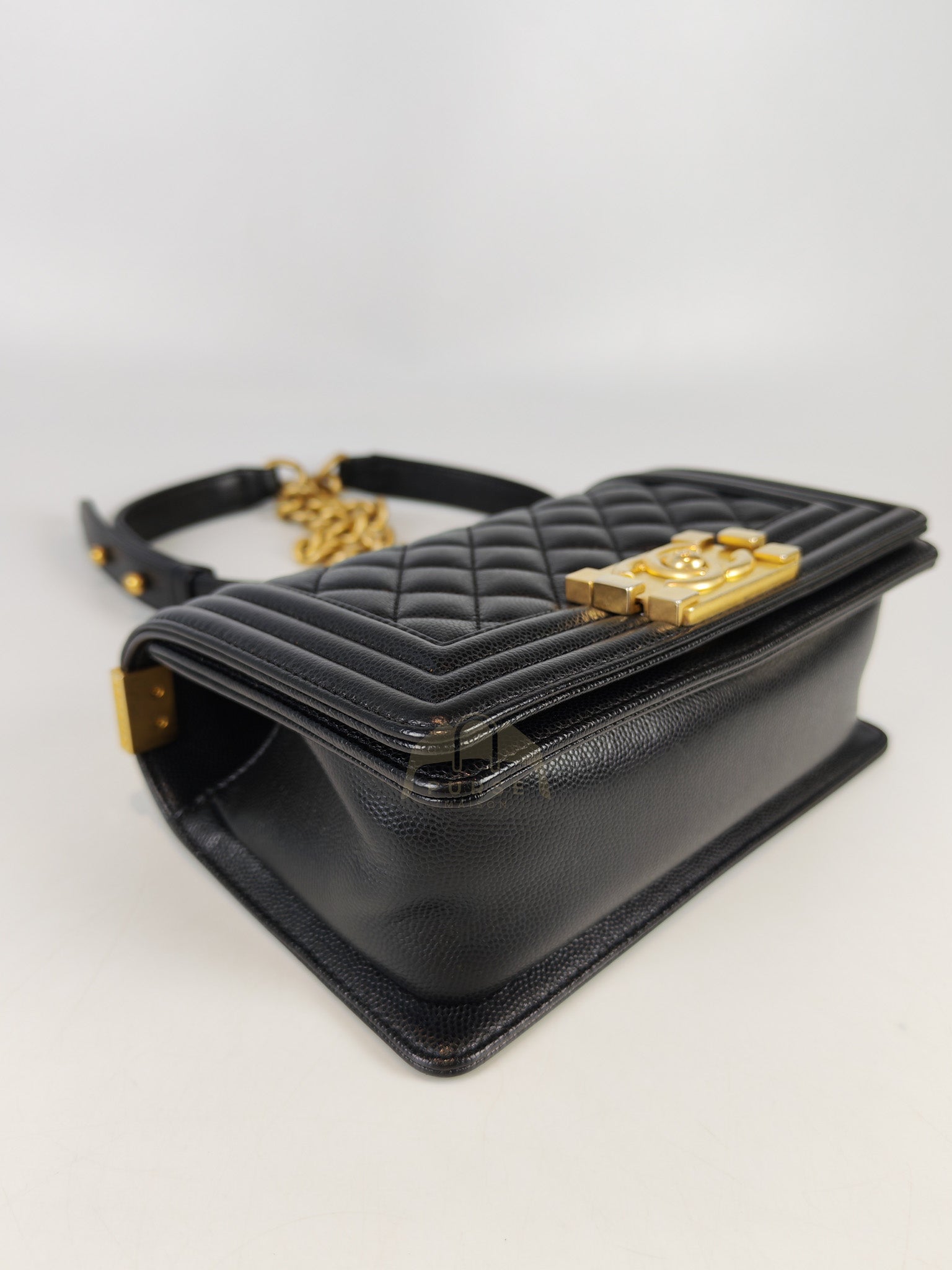 Boy Small in Black Caviar Leather & Age Gold Hardware Microchip | Purse Maison Luxury Bags Shop