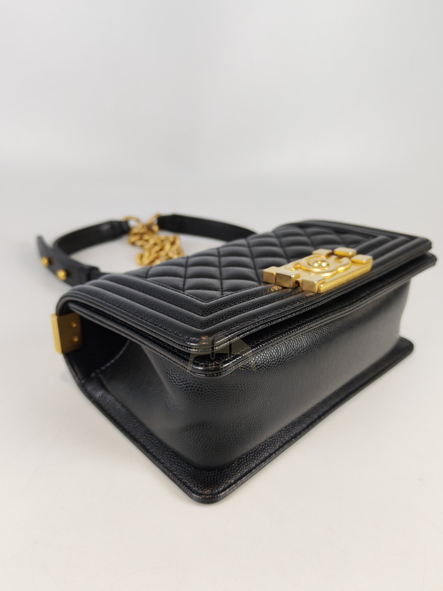 Boy Small in Black Caviar Leather & Age Gold Hardware Microchip | Purse Maison Luxury Bags Shop