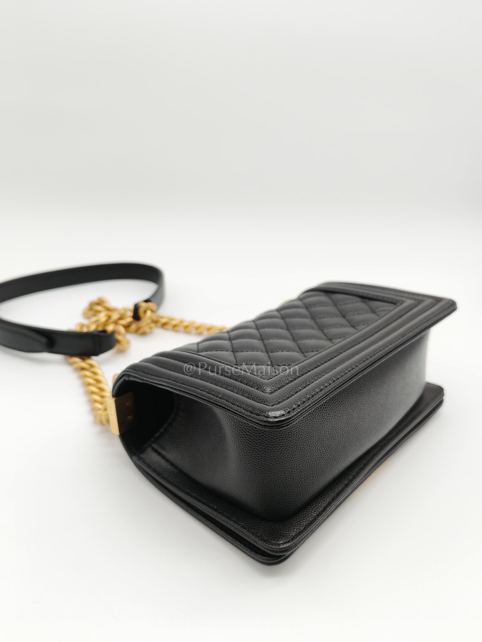Boy Small in Black Caviar Leather and Aged Gold Hardware (Microchip) | Purse Maison Luxury Bags Shop