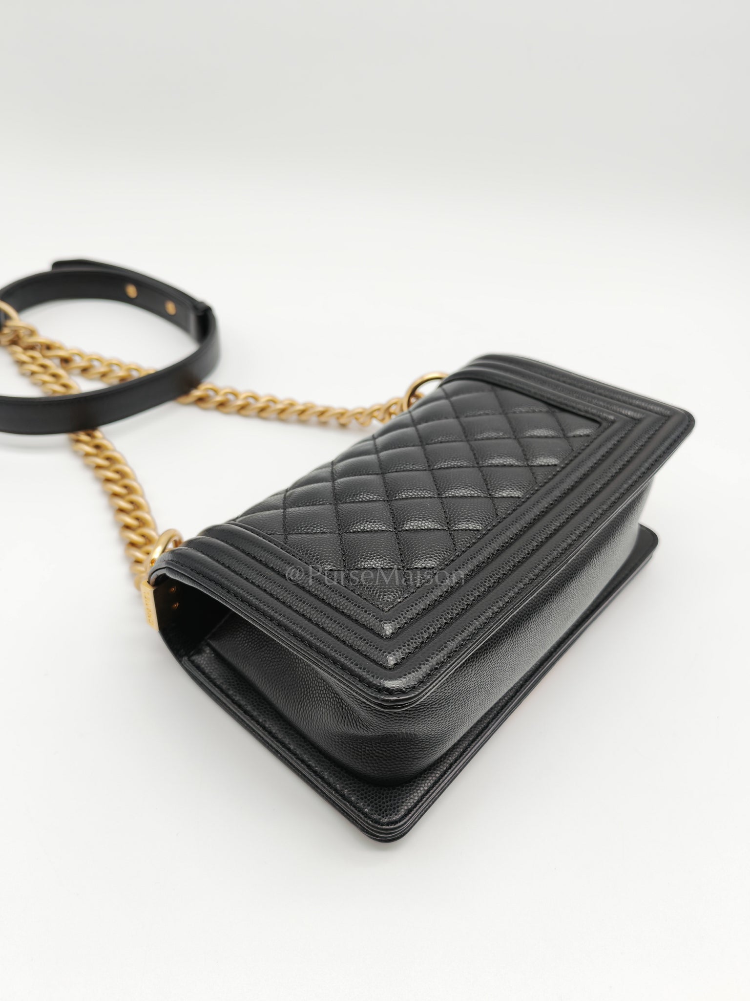 Boy Small in Black Caviar Leather and Aged Gold Hardware (Microchip) | Purse Maison Luxury Bags Shop
