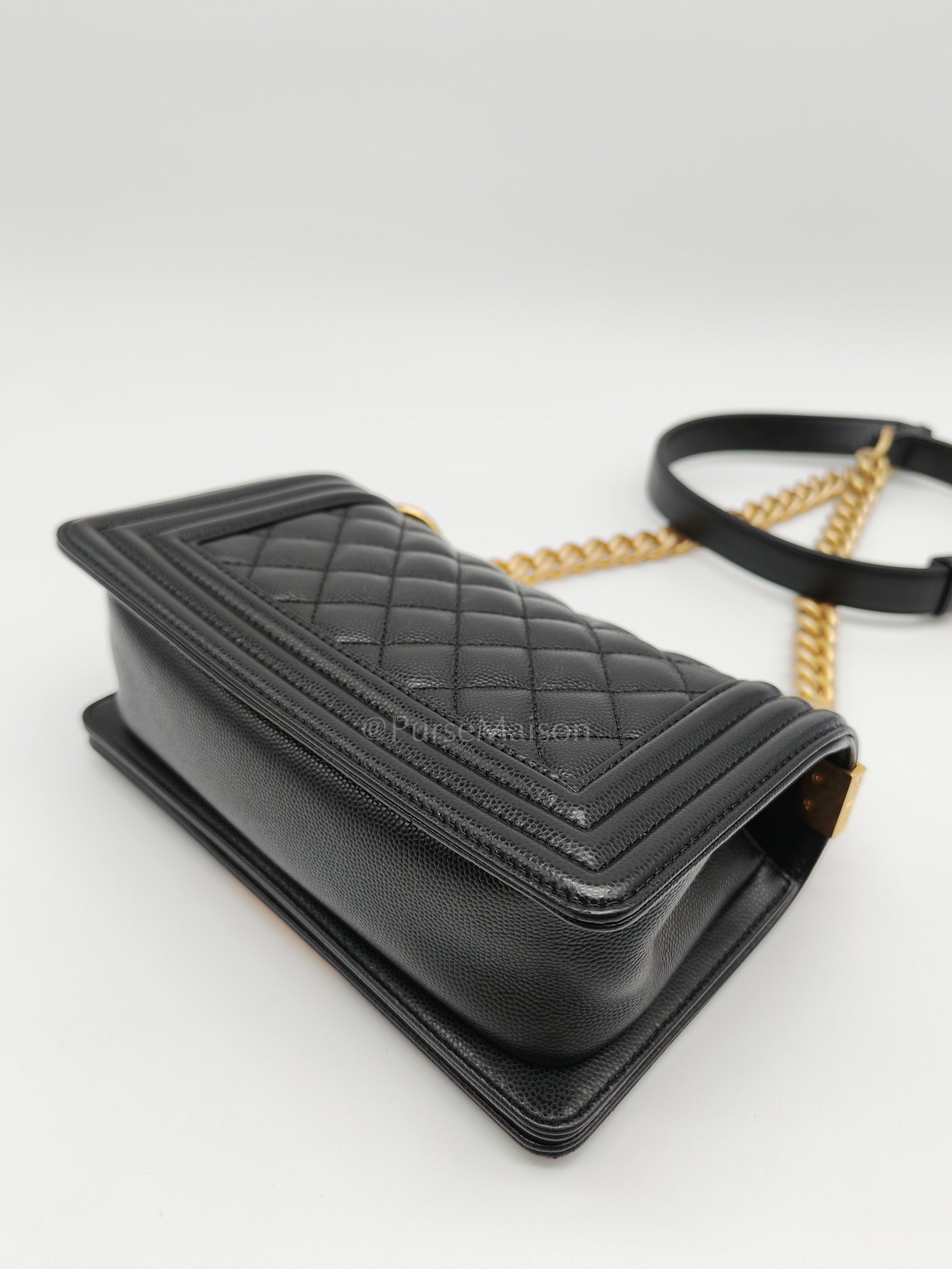 Boy Small in Black Caviar Leather and Aged Gold Hardware (Microchip) | Purse Maison Luxury Bags Shop