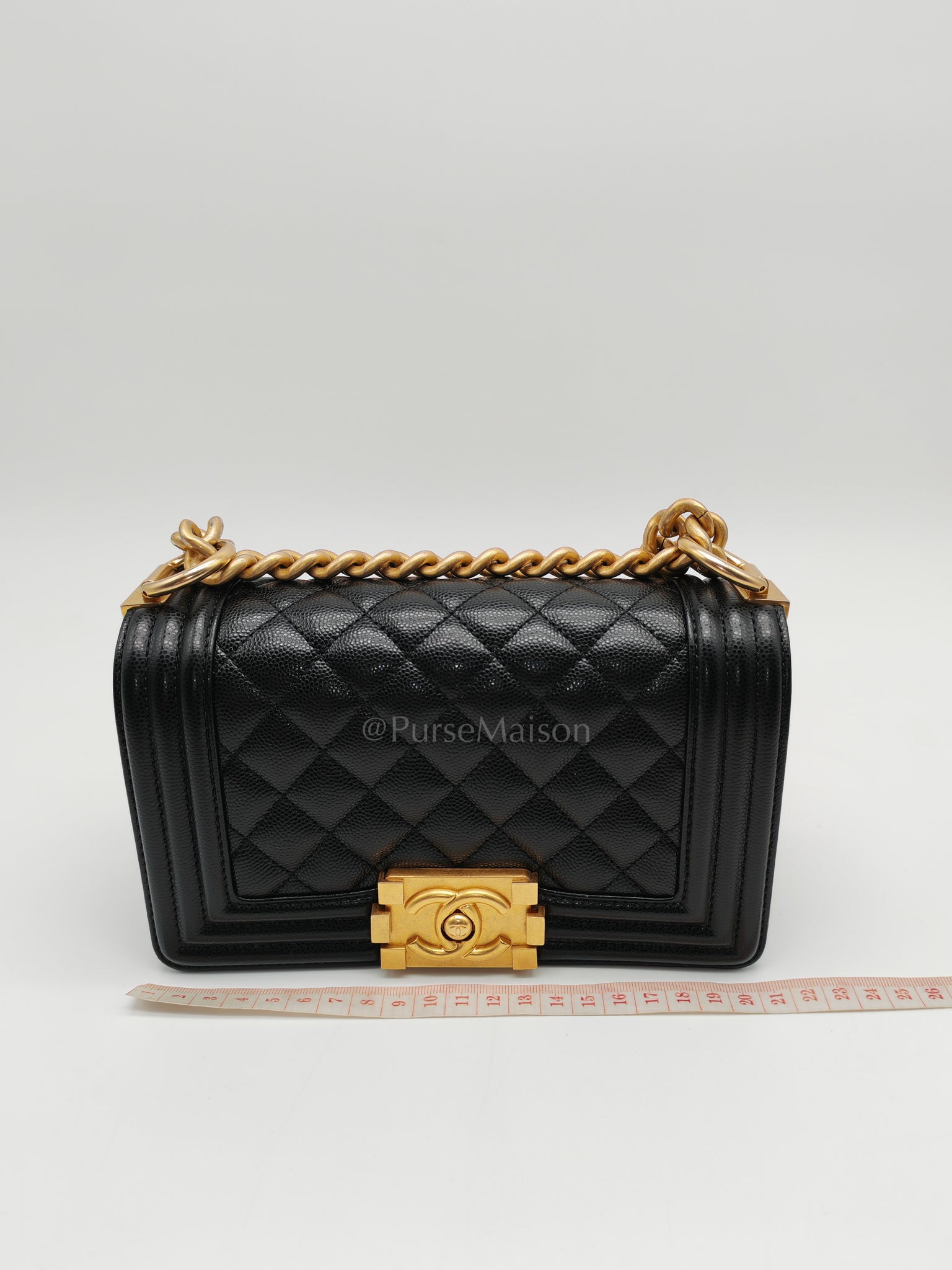 Boy Small in Black Caviar Leather and Aged Gold Hardware (Microchip) | Purse Maison Luxury Bags Shop