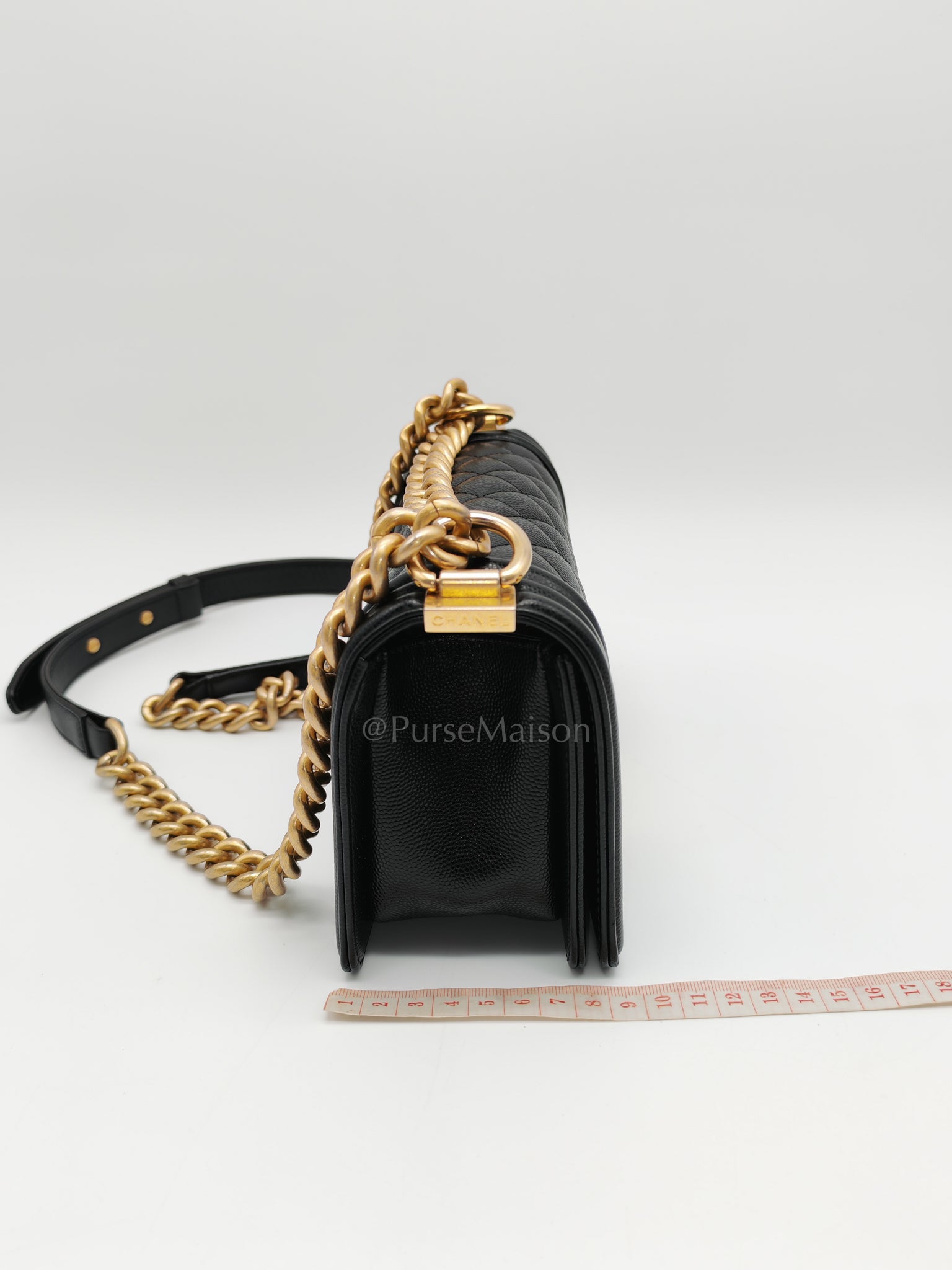 Boy Small in Black Caviar Leather and Aged Gold Hardware (Microchip) | Purse Maison Luxury Bags Shop