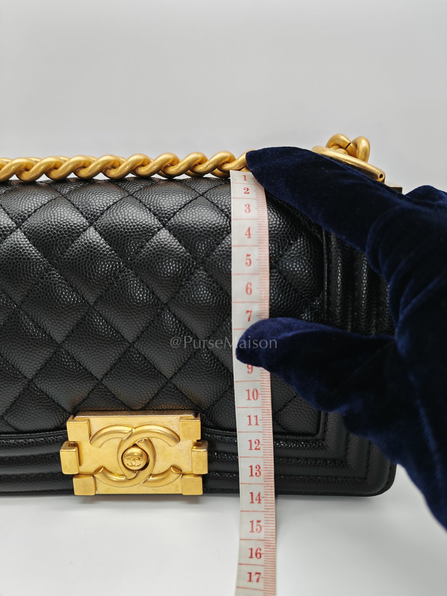 Boy Small in Black Caviar Leather and Aged Gold Hardware (Microchip) | Purse Maison Luxury Bags Shop