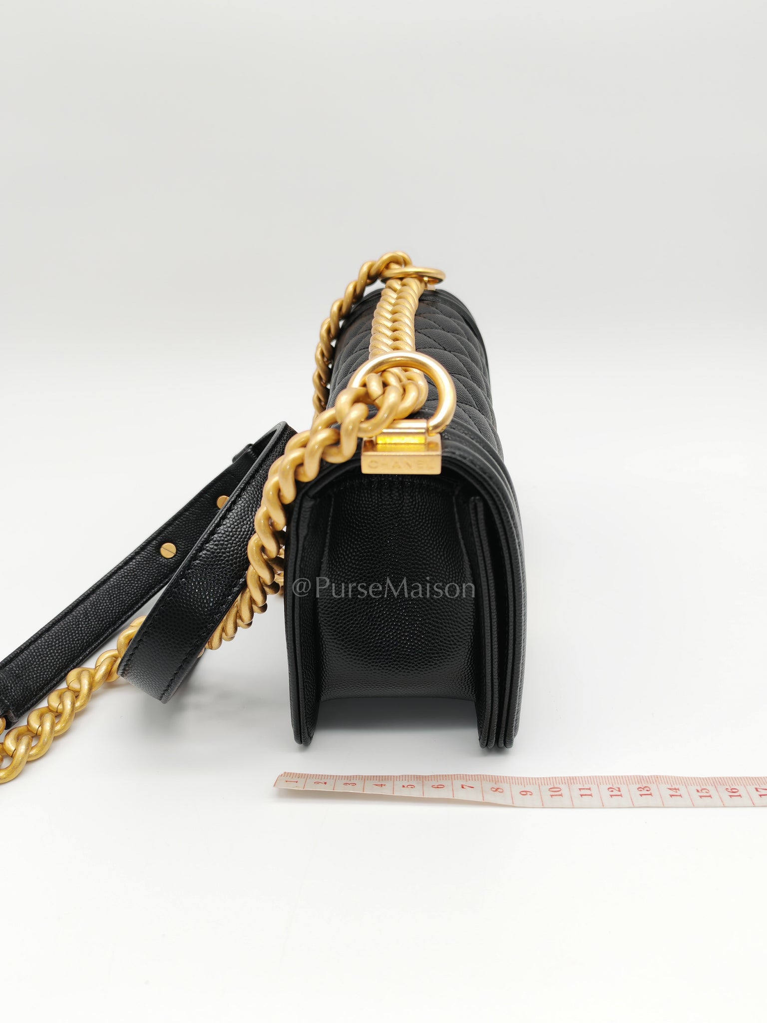 Boy Small in Black Caviar Leather and Aged Gold Hardware (Microchip) | Purse Maison Luxury Bags Shop