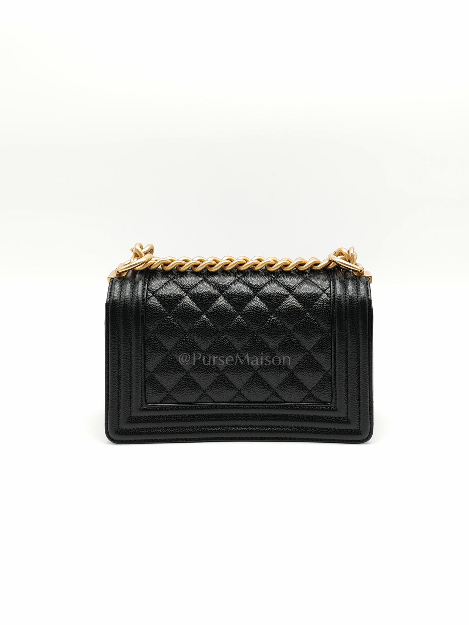 Boy Small in Black Caviar Leather and Aged Gold Hardware (Microchip) | Purse Maison Luxury Bags Shop
