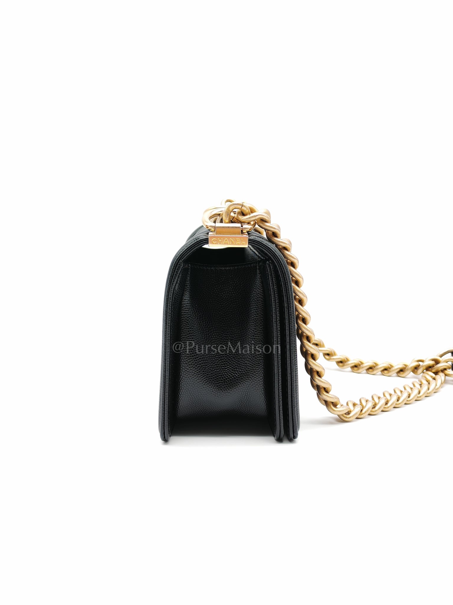 Boy Small in Black Caviar Leather and Aged Gold Hardware (Microchip) | Purse Maison Luxury Bags Shop