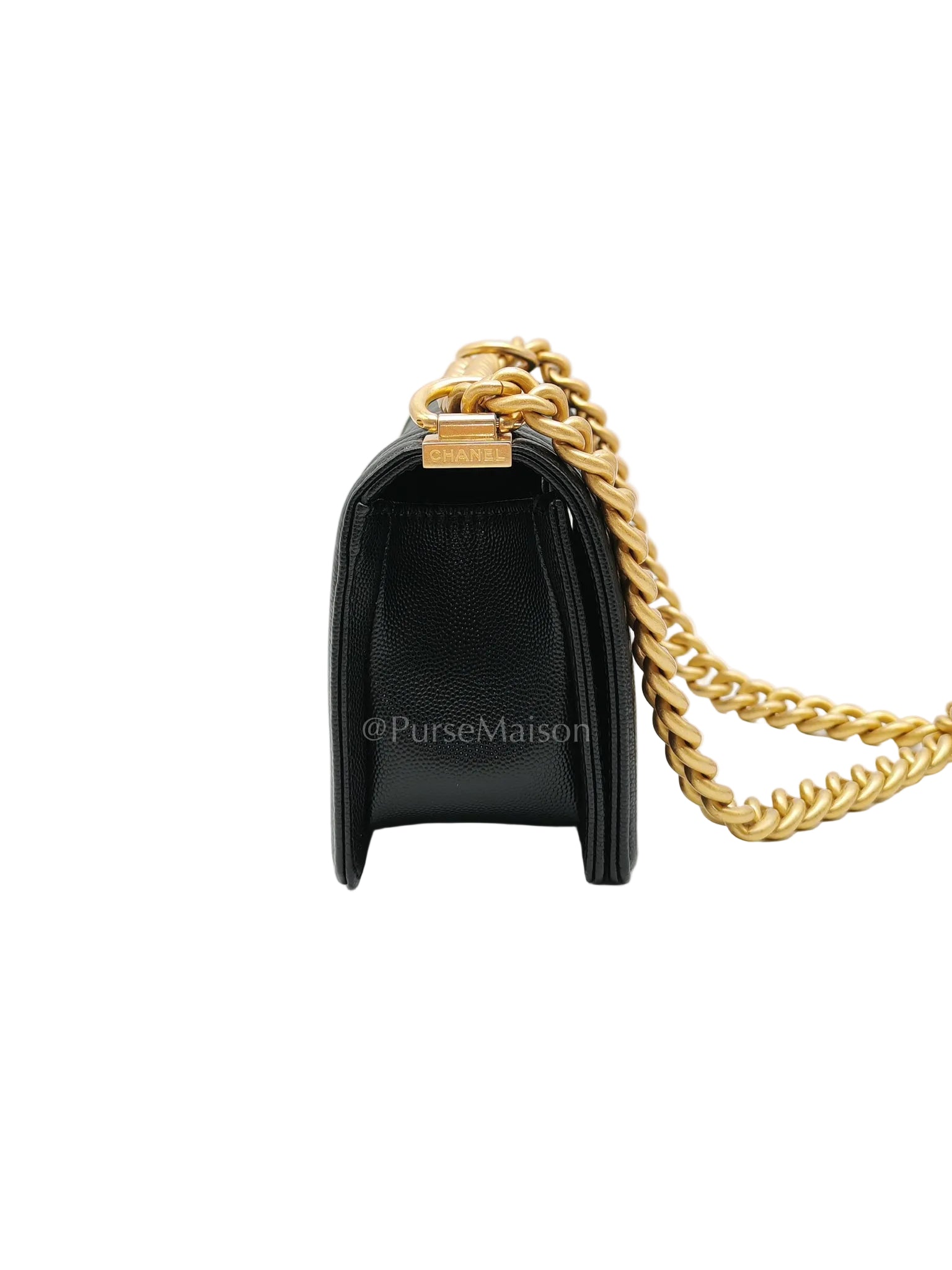 Boy Small in Black Caviar Leather and Aged Gold Hardware (Microchip) | Purse Maison Luxury Bags Shop