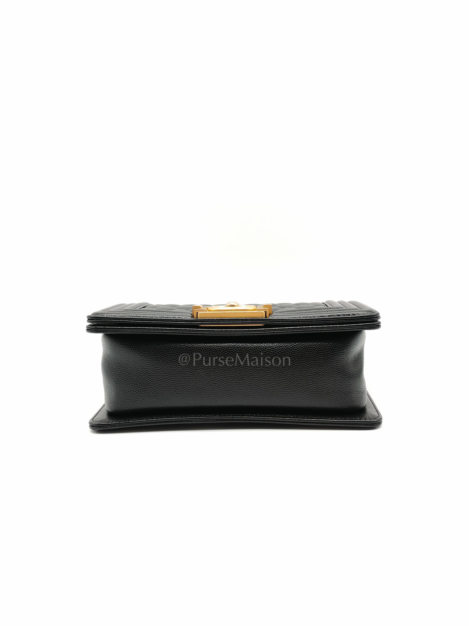 Boy Small in Black Caviar Leather and Aged Gold Hardware (Microchip) | Purse Maison Luxury Bags Shop