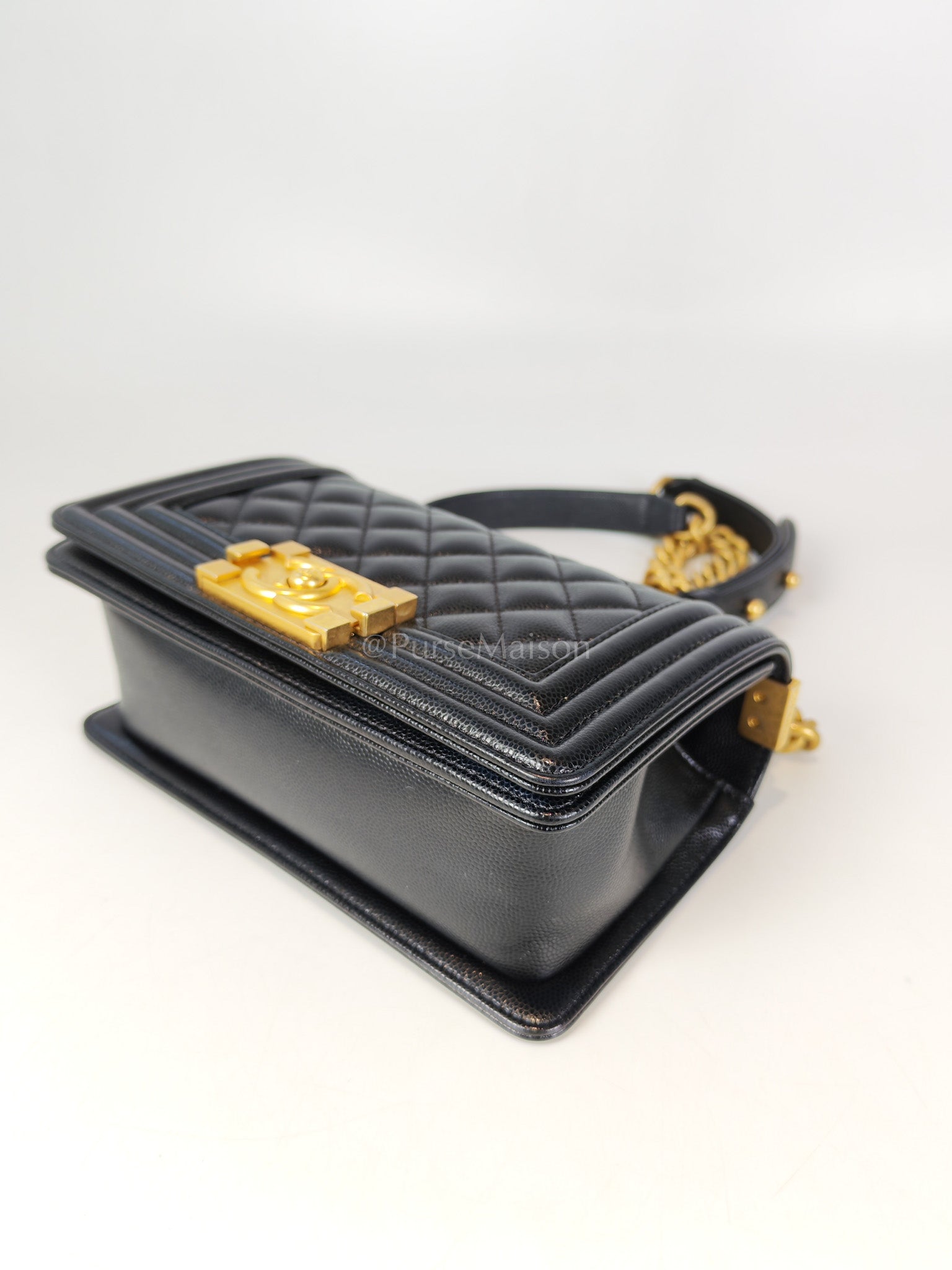 Boy Small in Black Caviar Leather and Aged Gold Hardware Series 31 | Purse Maison Luxury Bags Shop