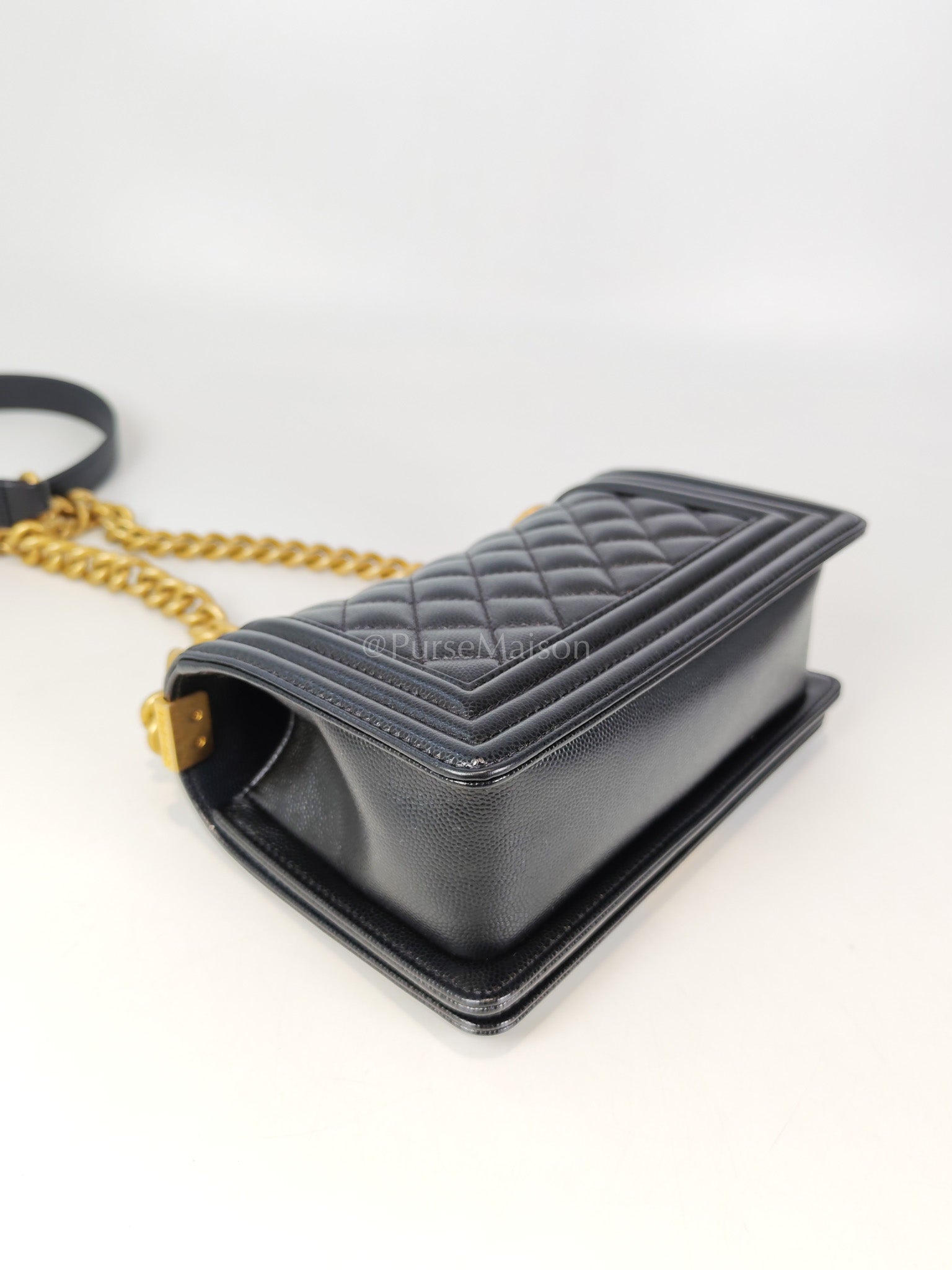 Boy Small in Black Caviar Leather and Aged Gold Hardware Series 31 | Purse Maison Luxury Bags Shop