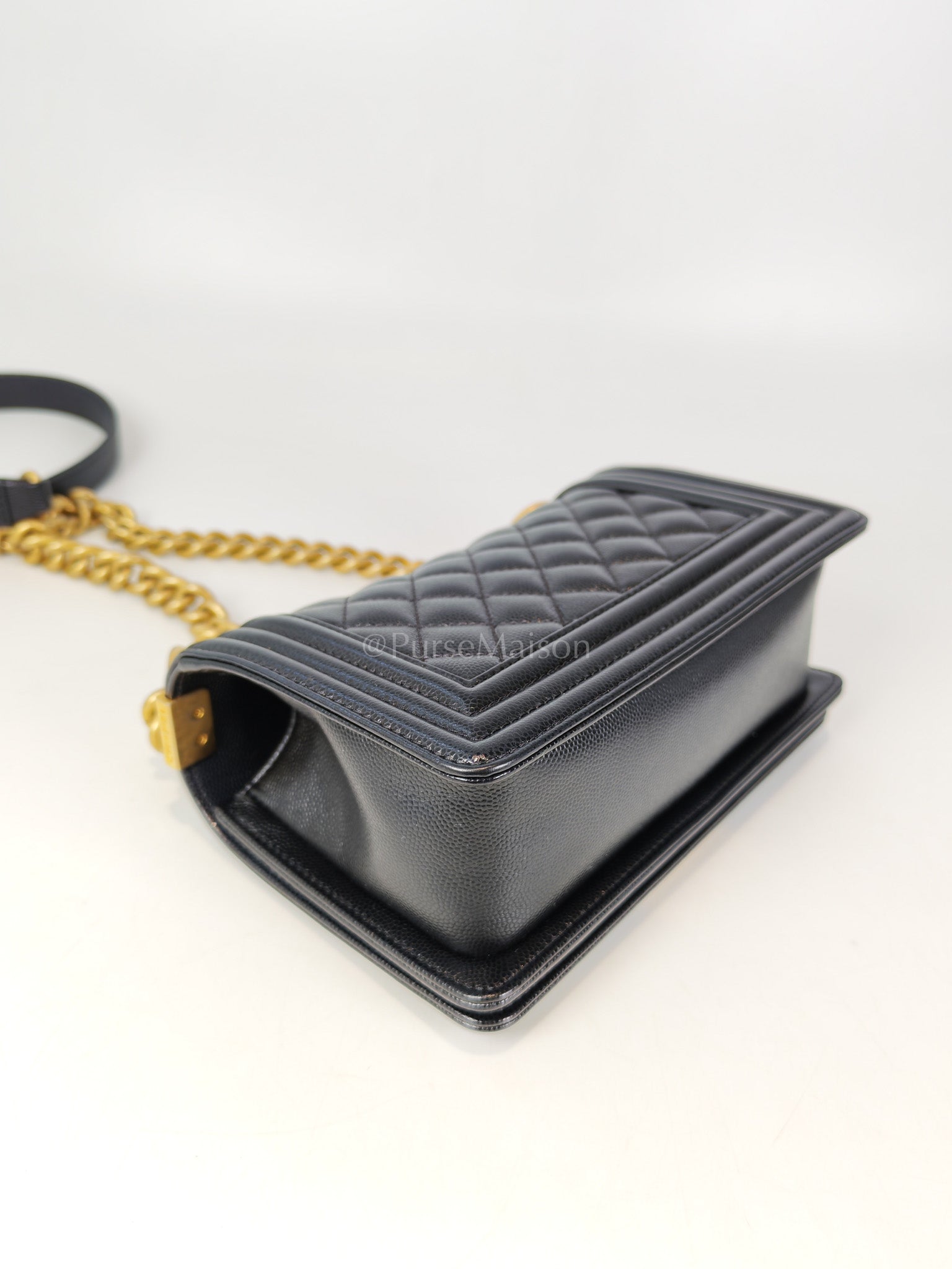 Boy Small in Black Caviar Leather and Aged Gold Hardware Series 31 | Purse Maison Luxury Bags Shop