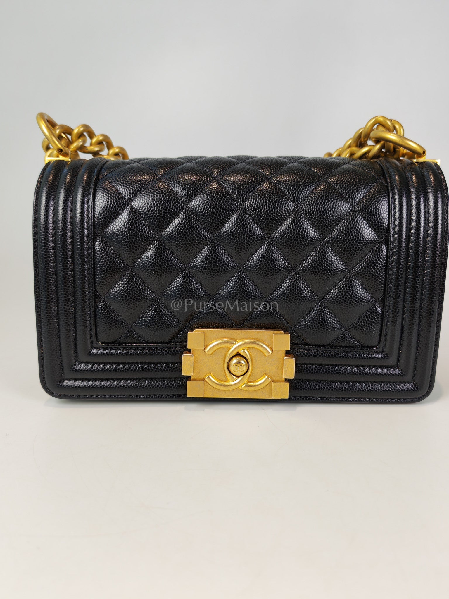 Boy Small in Black Caviar Leather and Aged Gold Hardware Series 31 | Purse Maison Luxury Bags Shop