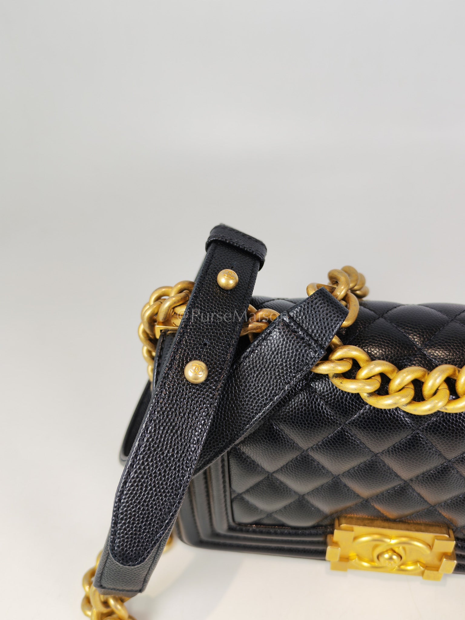 Boy Small in Black Caviar Leather and Aged Gold Hardware Series 31 | Purse Maison Luxury Bags Shop