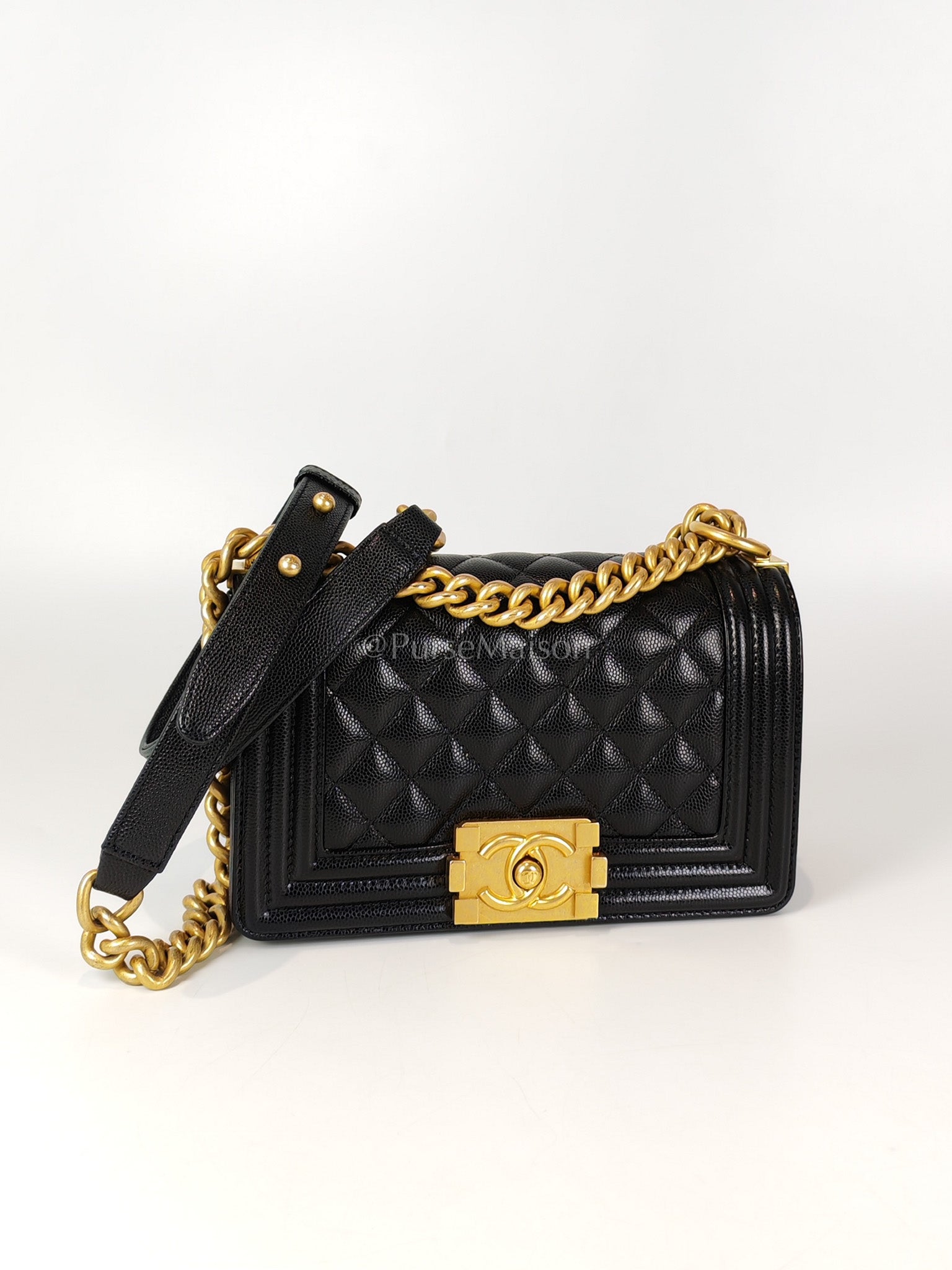Boy Small in Black Caviar Leather and Aged Gold Hardware Series 31 | Purse Maison Luxury Bags Shop