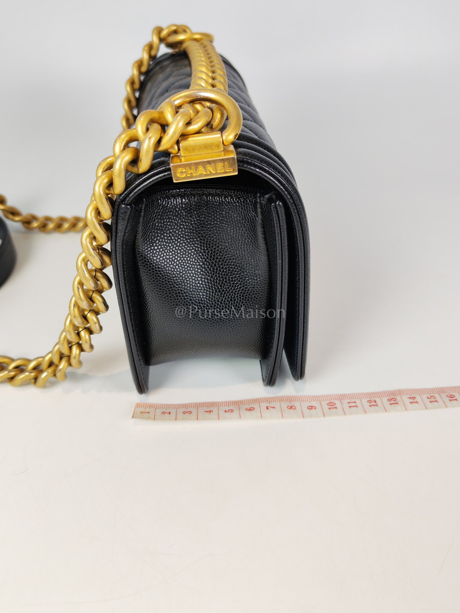 Boy Small in Black Caviar Leather and Aged Gold Hardware Series 31 | Purse Maison Luxury Bags Shop