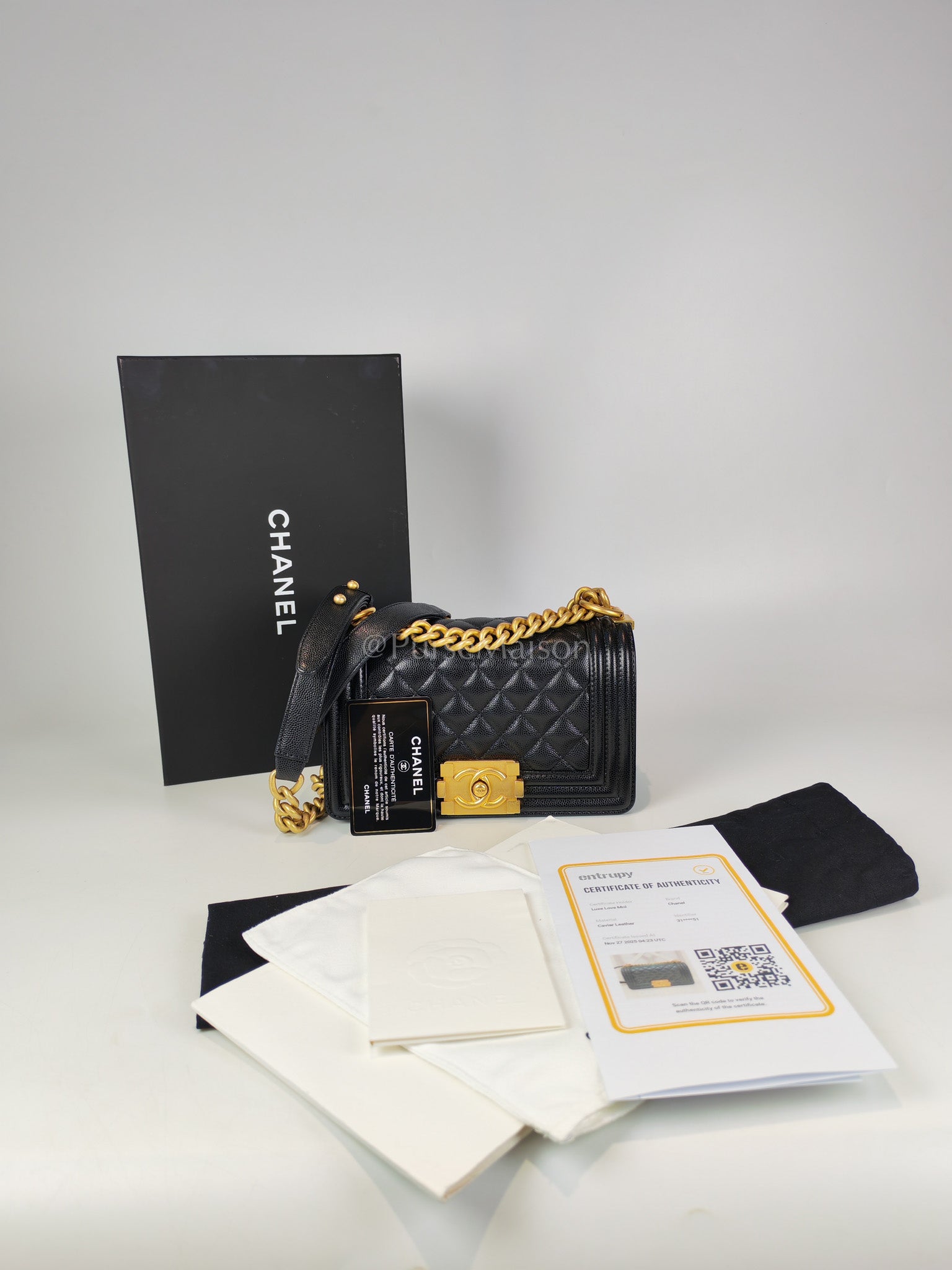 Boy Small in Black Caviar Leather and Aged Gold Hardware Series 31 | Purse Maison Luxury Bags Shop