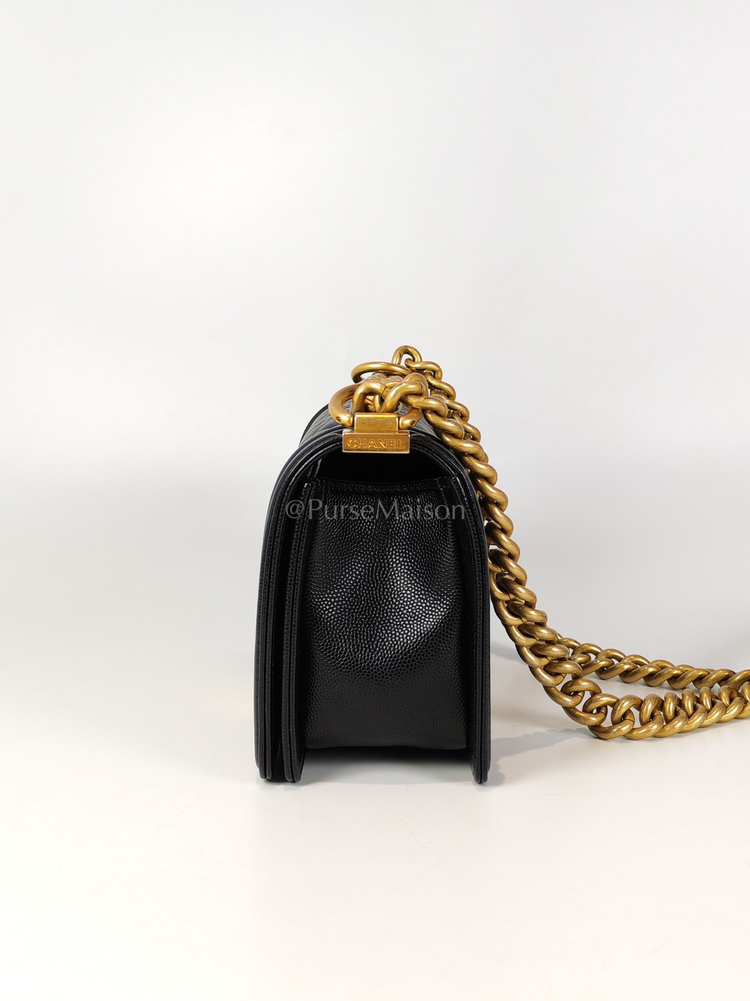 Boy Small in Black Caviar Leather and Aged Gold Hardware Series 31 | Purse Maison Luxury Bags Shop
