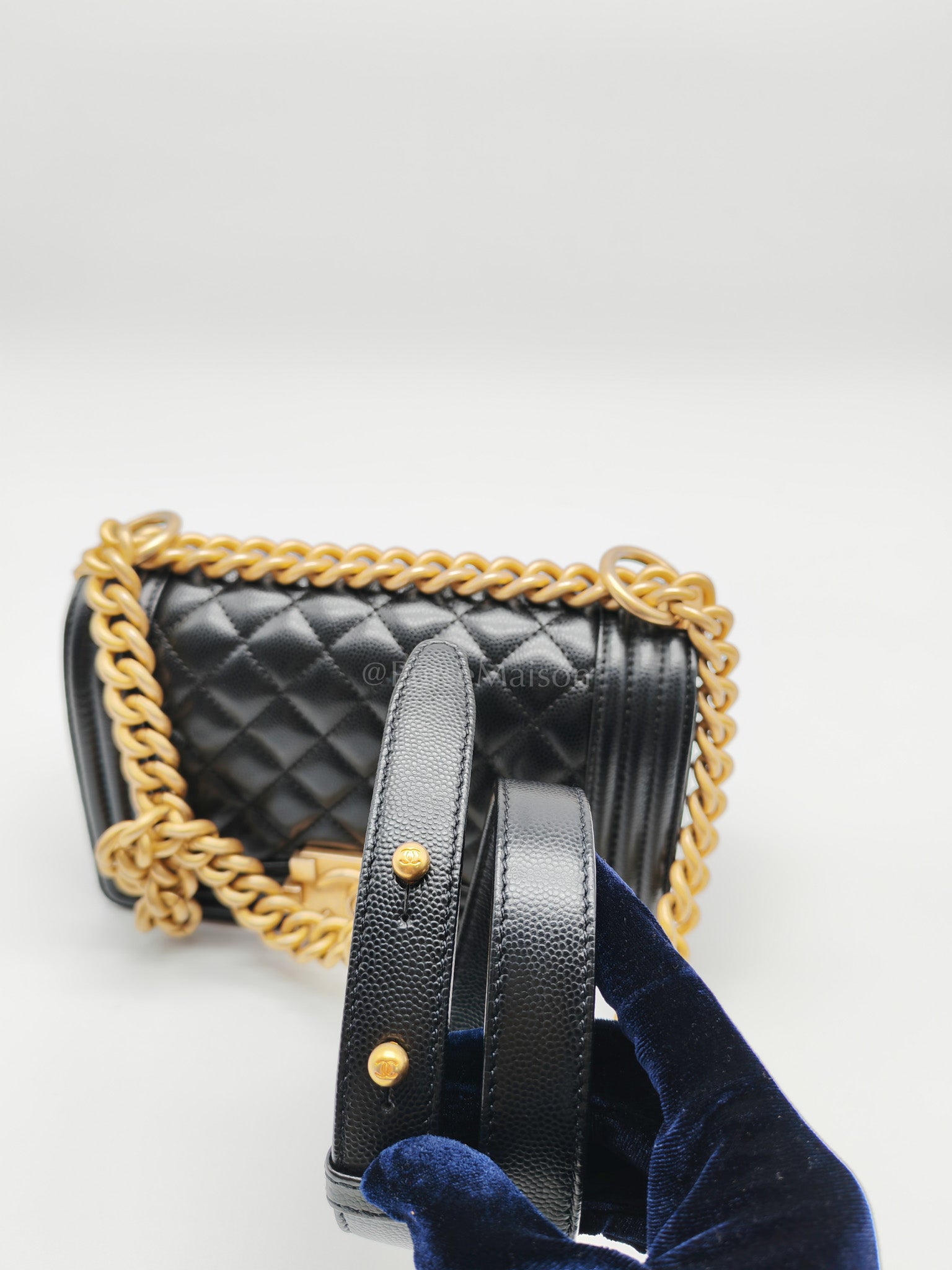 Boy Small in Black Quilted Caviar Leather and Aged Gold Hardware Series 29 | Purse Maison Luxury Bags Shop
