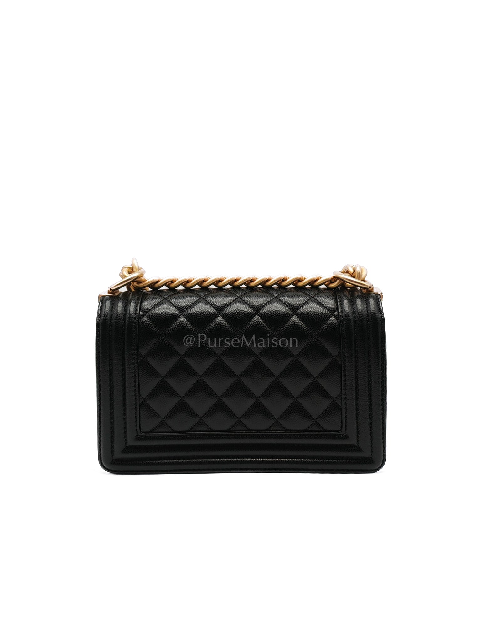 Boy Small in Black Quilted Caviar Leather and Aged Gold Hardware Series 29 | Purse Maison Luxury Bags Shop