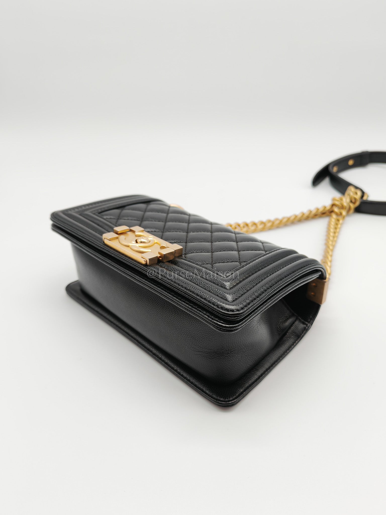 Boy Small in Black Quilted Caviar Leather and Aged Gold Hardware Series 29 | Purse Maison Luxury Bags Shop