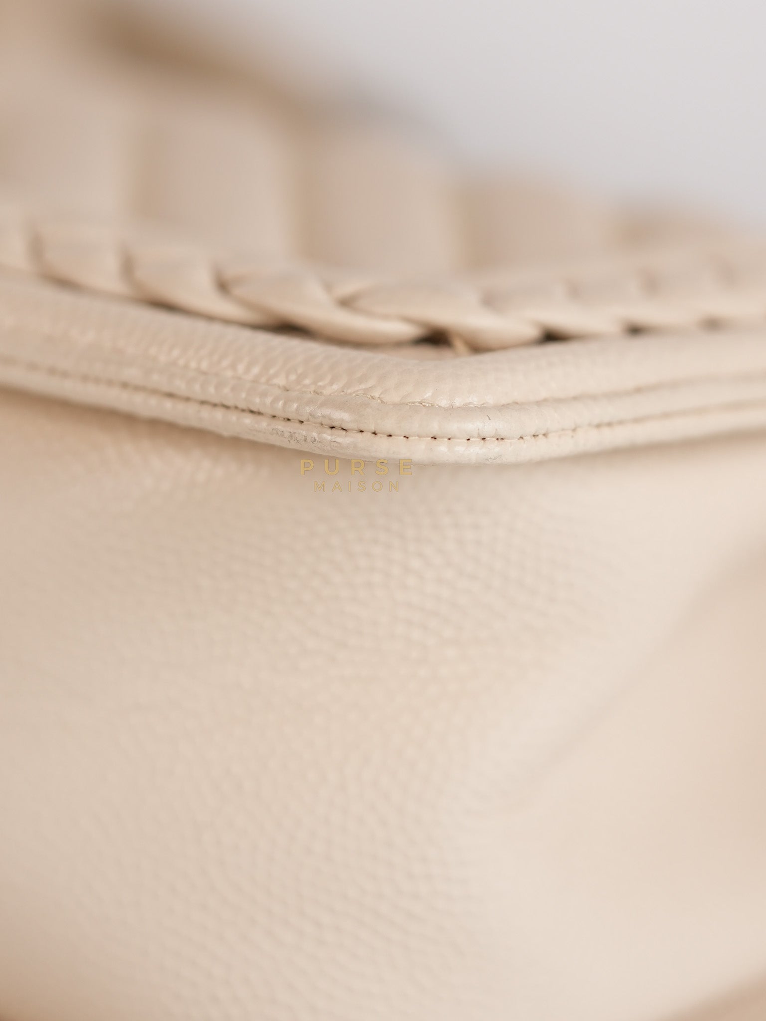 Boy Small in Cream Chevron Caviar Leather Aged Gold Hardware Series 25 | Purse Maison Luxury Bags Shop