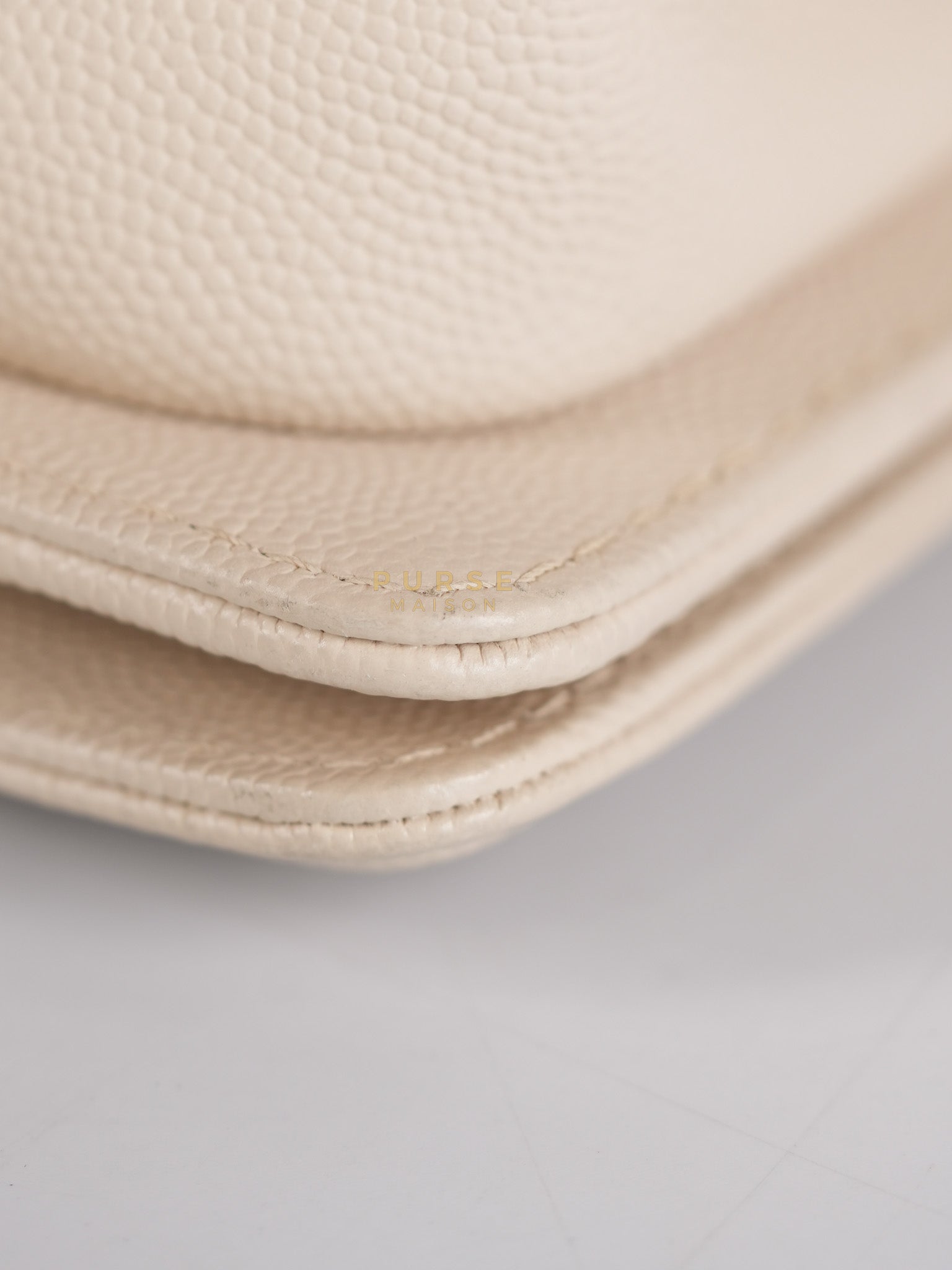 Boy Small in Cream Chevron Caviar Leather Aged Gold Hardware Series 25 | Purse Maison Luxury Bags Shop