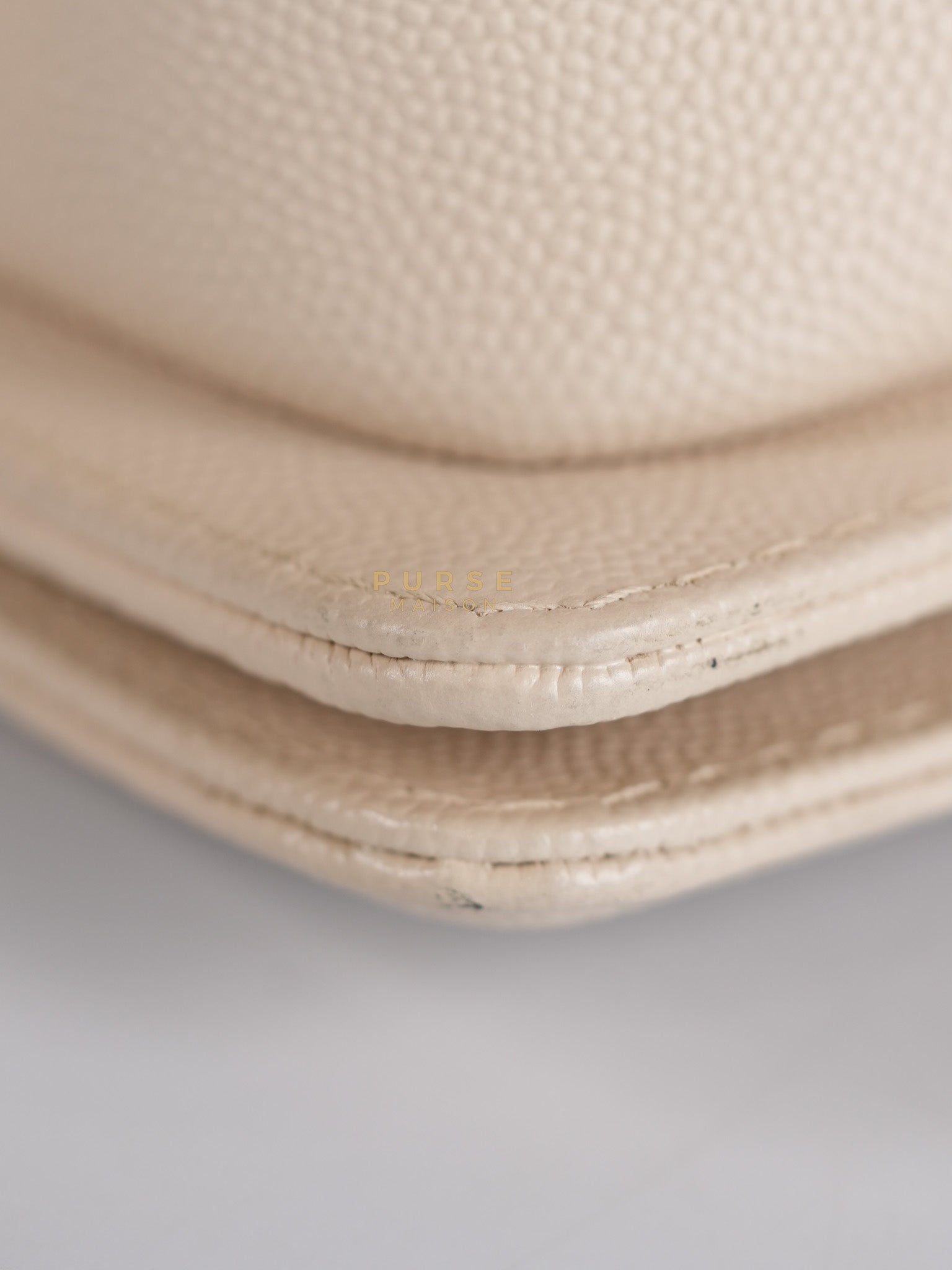 Boy Small in Cream Chevron Caviar Leather Aged Gold Hardware Series 25 | Purse Maison Luxury Bags Shop